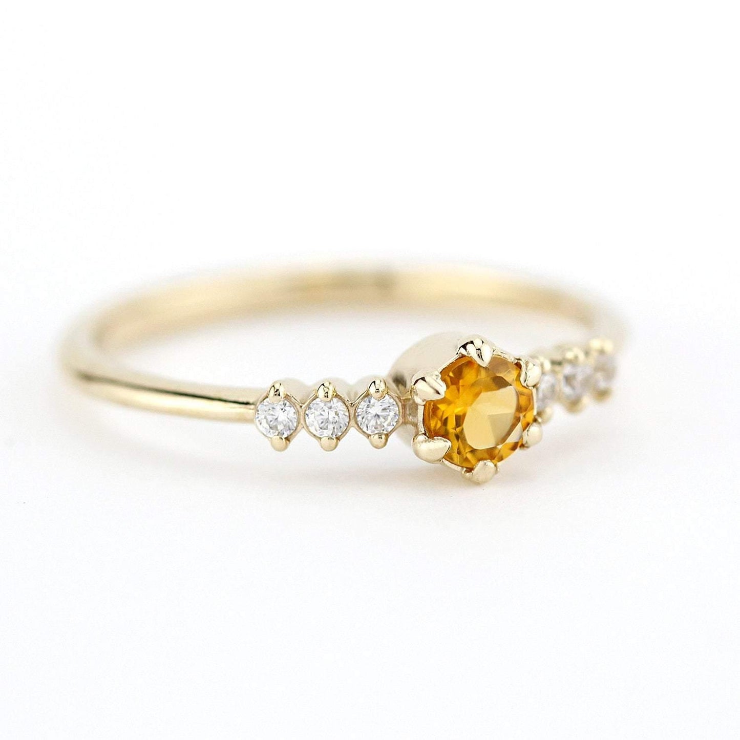 4mm Round Citrine Seven Stone Asymmetric Ring 18K