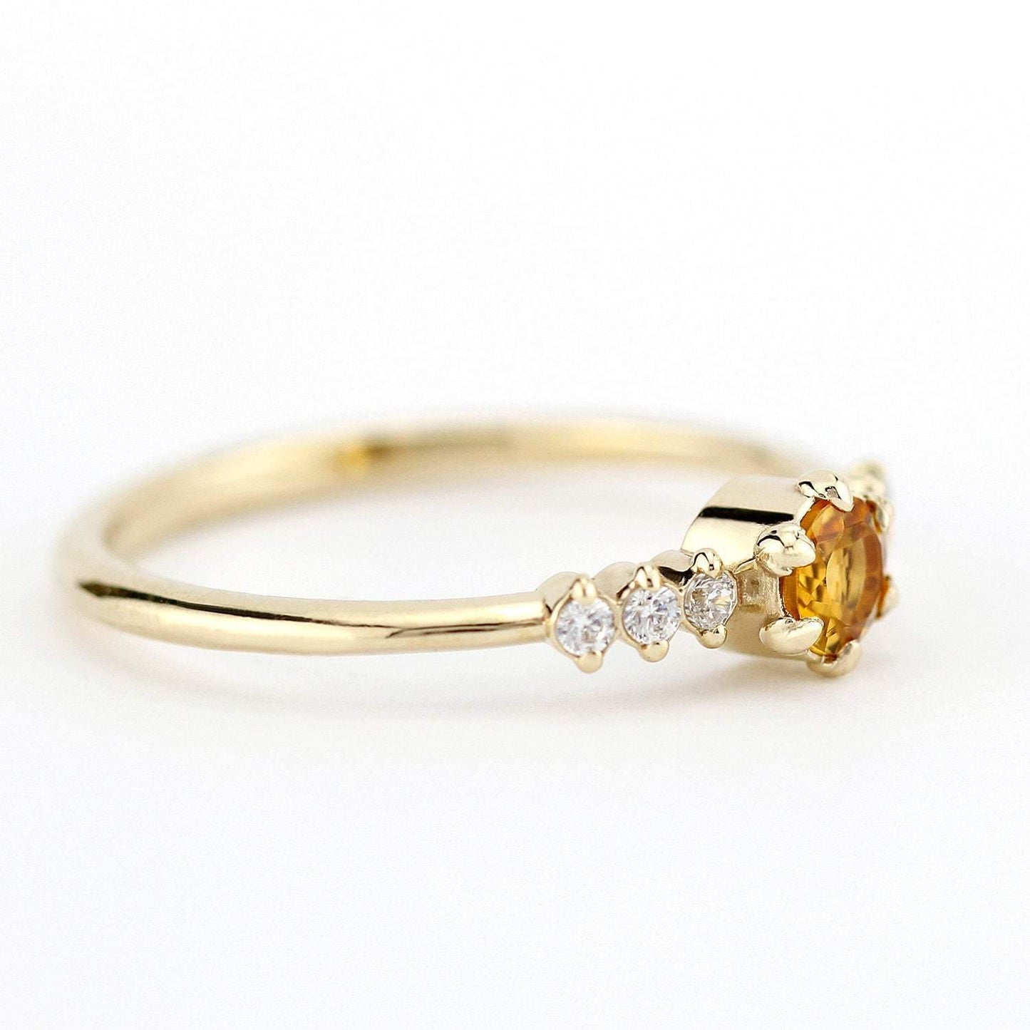 4mm Round Citrine Seven Stone Asymmetric Ring 18K