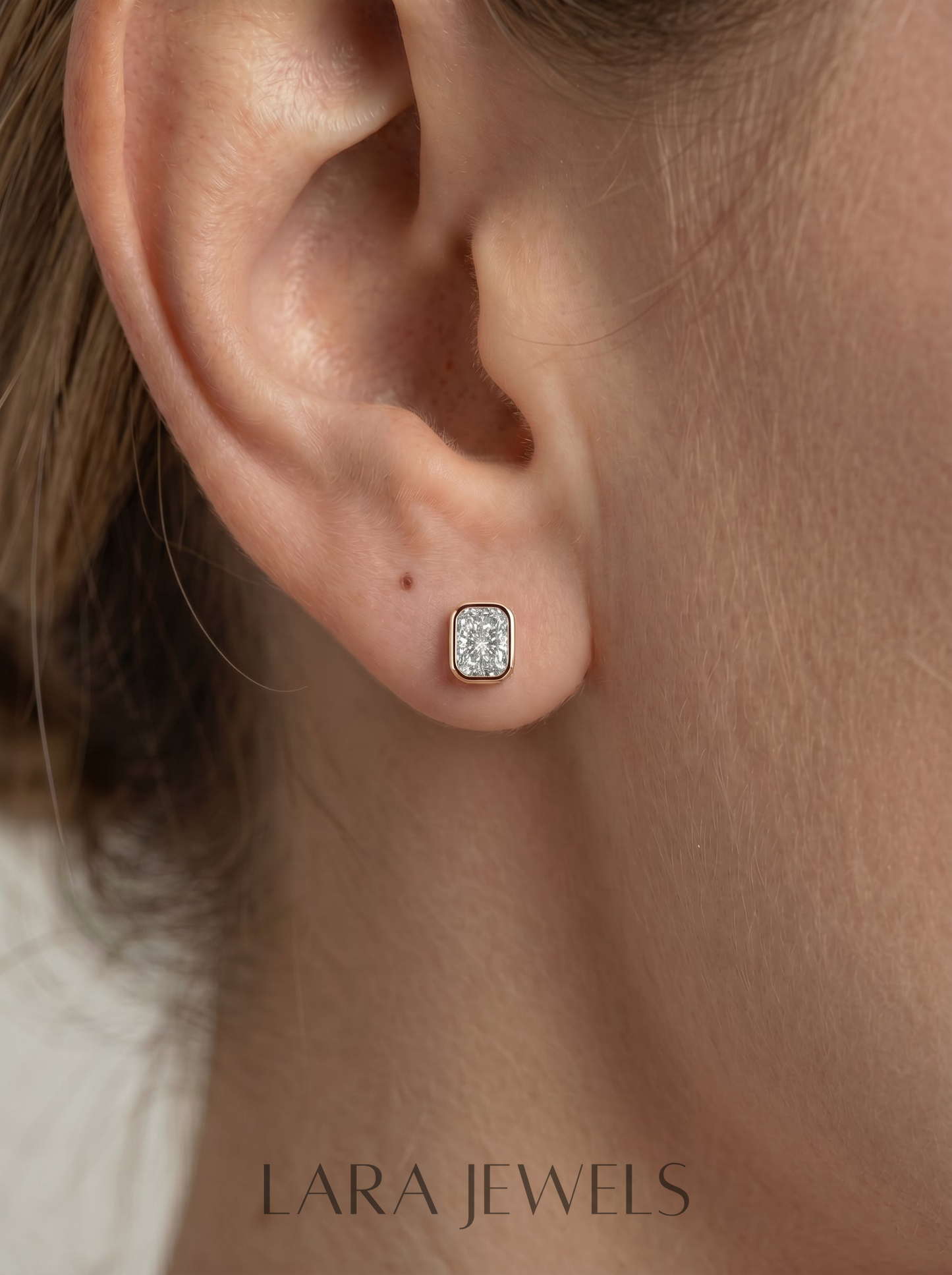 Amber Lab Grown Diamond Earrings Elongated Cushion - Rose Gold