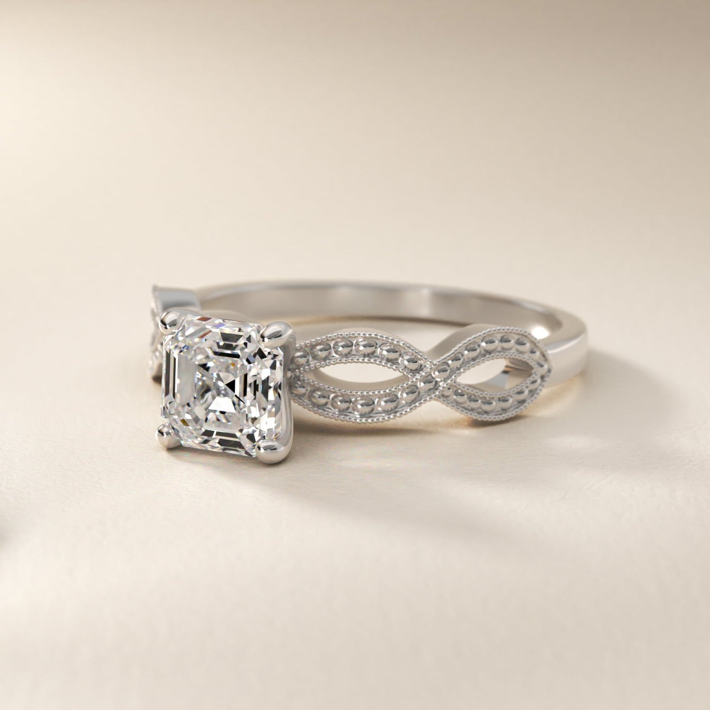 Infinity Vintage-Style Engagement Ring In Platinum By James Allen - Asscher Center