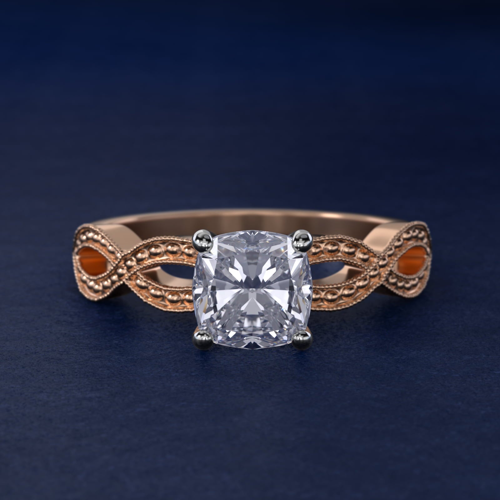 Infinity Vintage-Style Engagement Ring In 18k Rose Gold By James Allen - Cushion Center