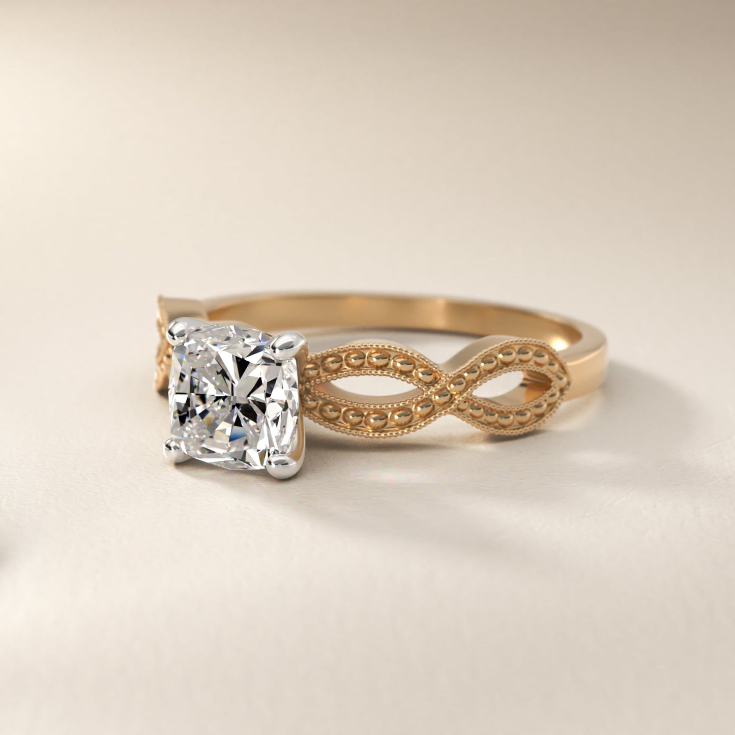 Infinity Vintage-Style Engagement Ring In 14K Yellow Gold By James Allen - Cushion Center