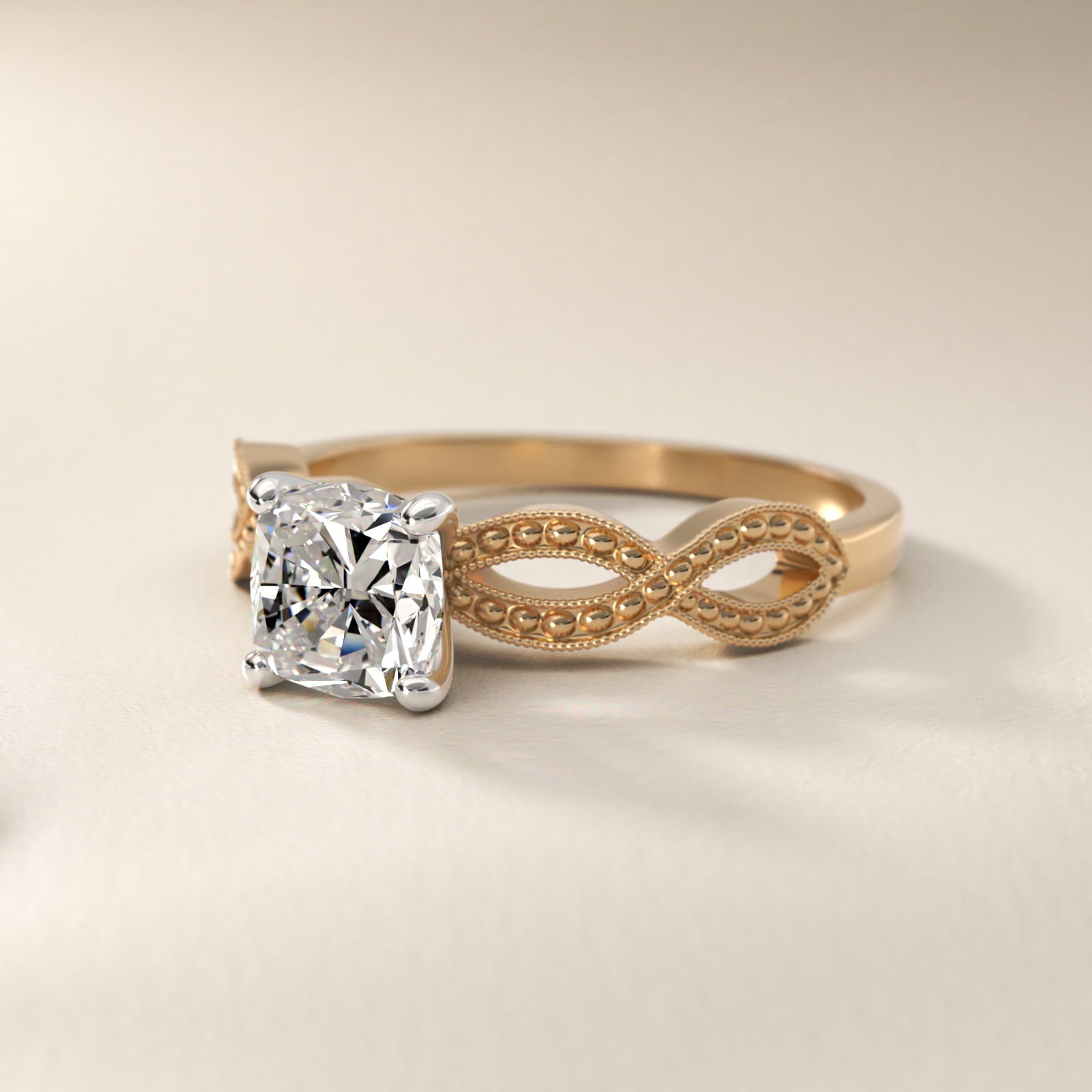 Infinity Vintage-Style Engagement Ring In 14K Yellow Gold By James Allen - Cushion Center