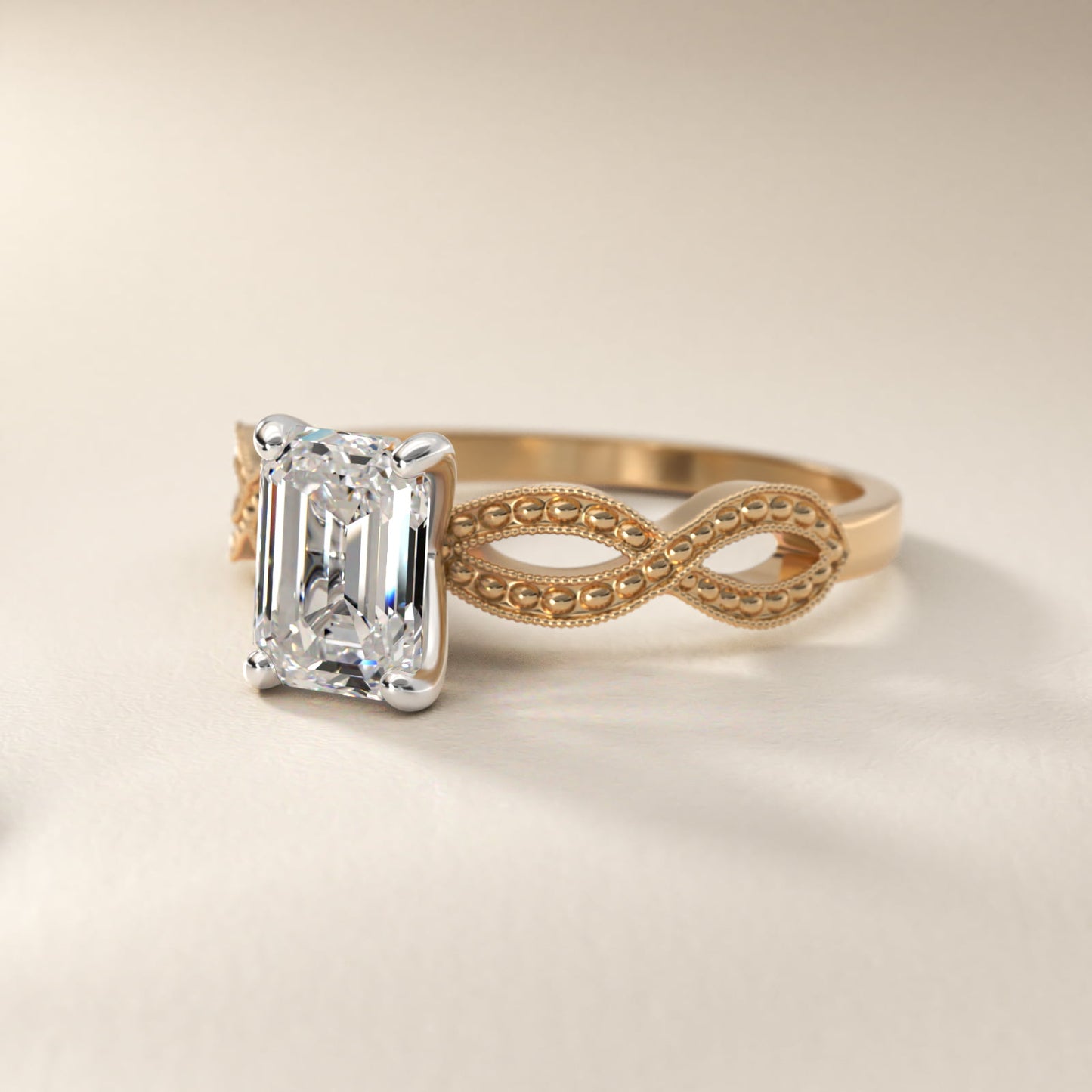 Infinity Vintage-Style Engagement Ring In 14K Yellow Gold By James Allen - Emerald Center