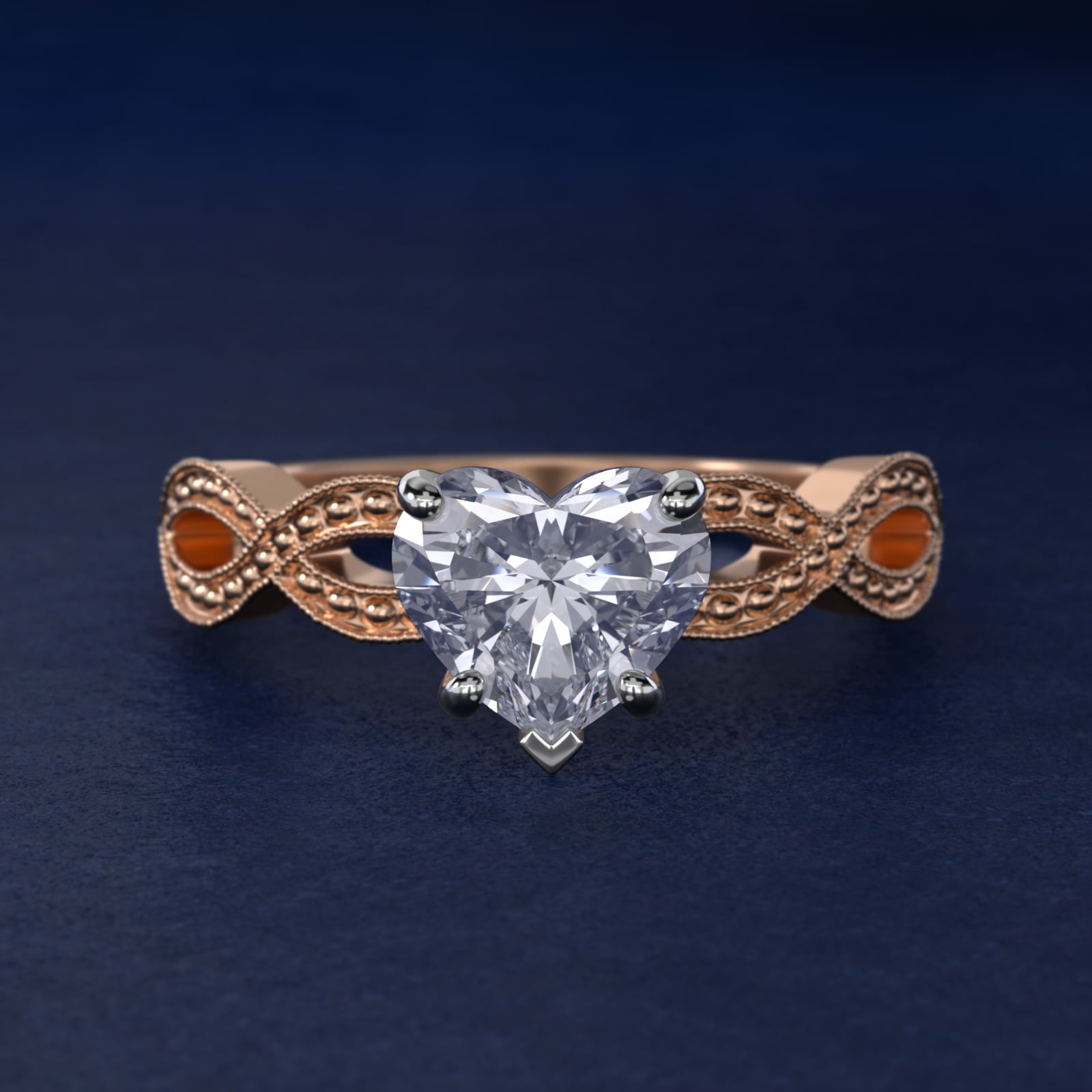 Infinity Vintage-Style Engagement Ring In 14K Rose Gold By James Allen - Heart Center