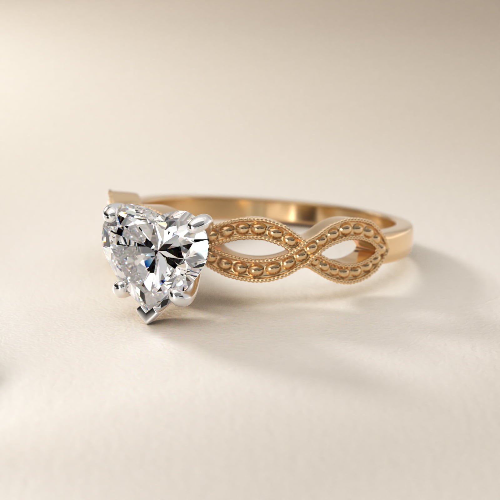Infinity Vintage-Style Engagement Ring In 14K Yellow Gold By James Allen - Heart Center