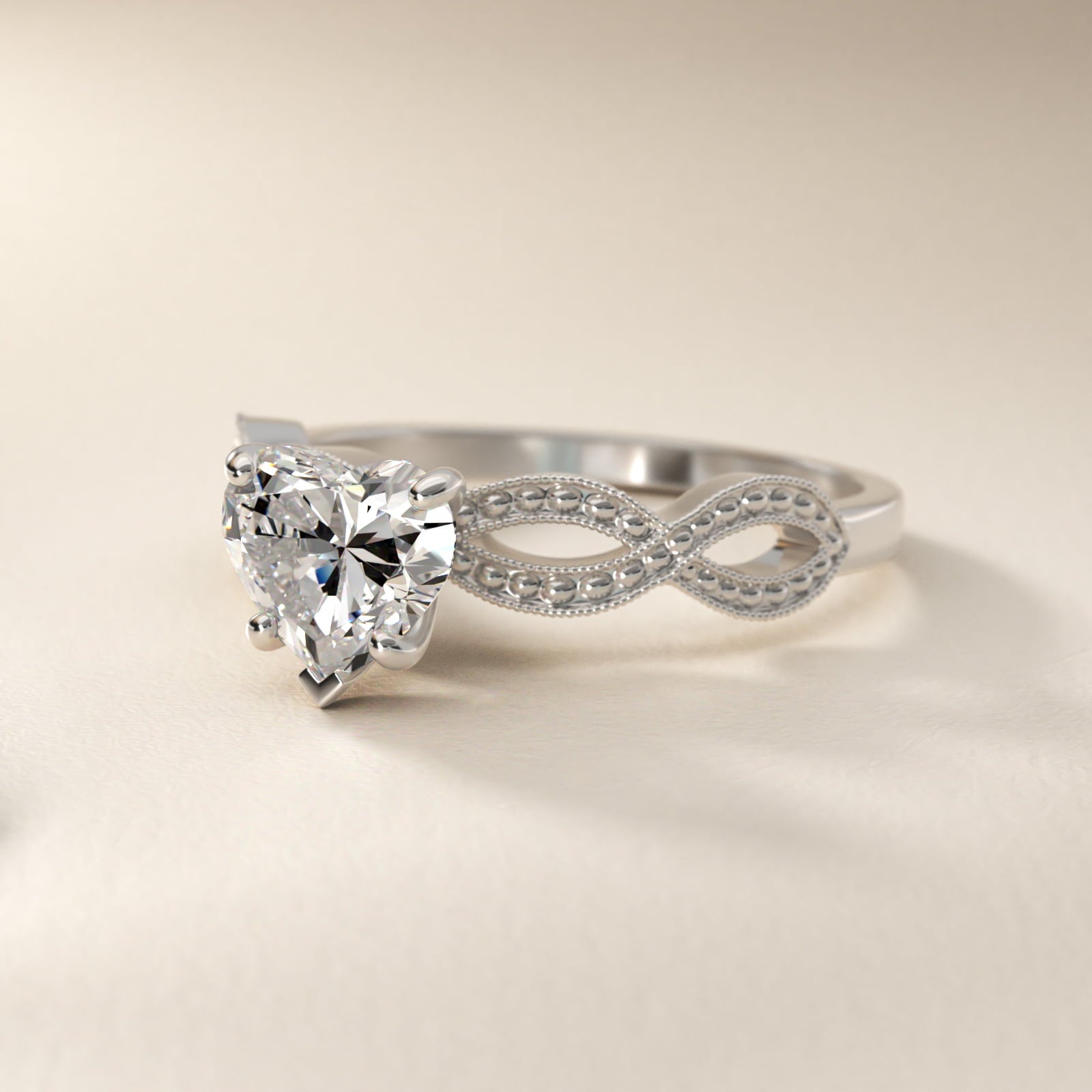 Infinity Vintage-Style Engagement Ring In Platinum By James Allen - Heart Center