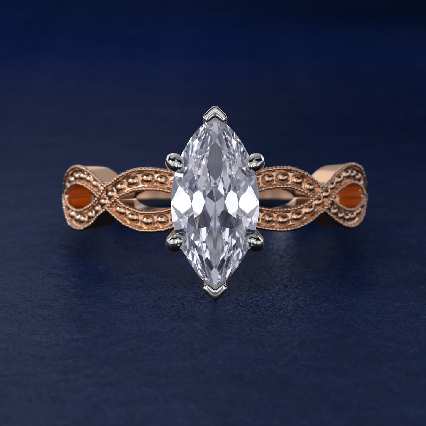 Infinity Vintage-Style Engagement Ring In 14K Rose Gold By James Allen - Marquise Center