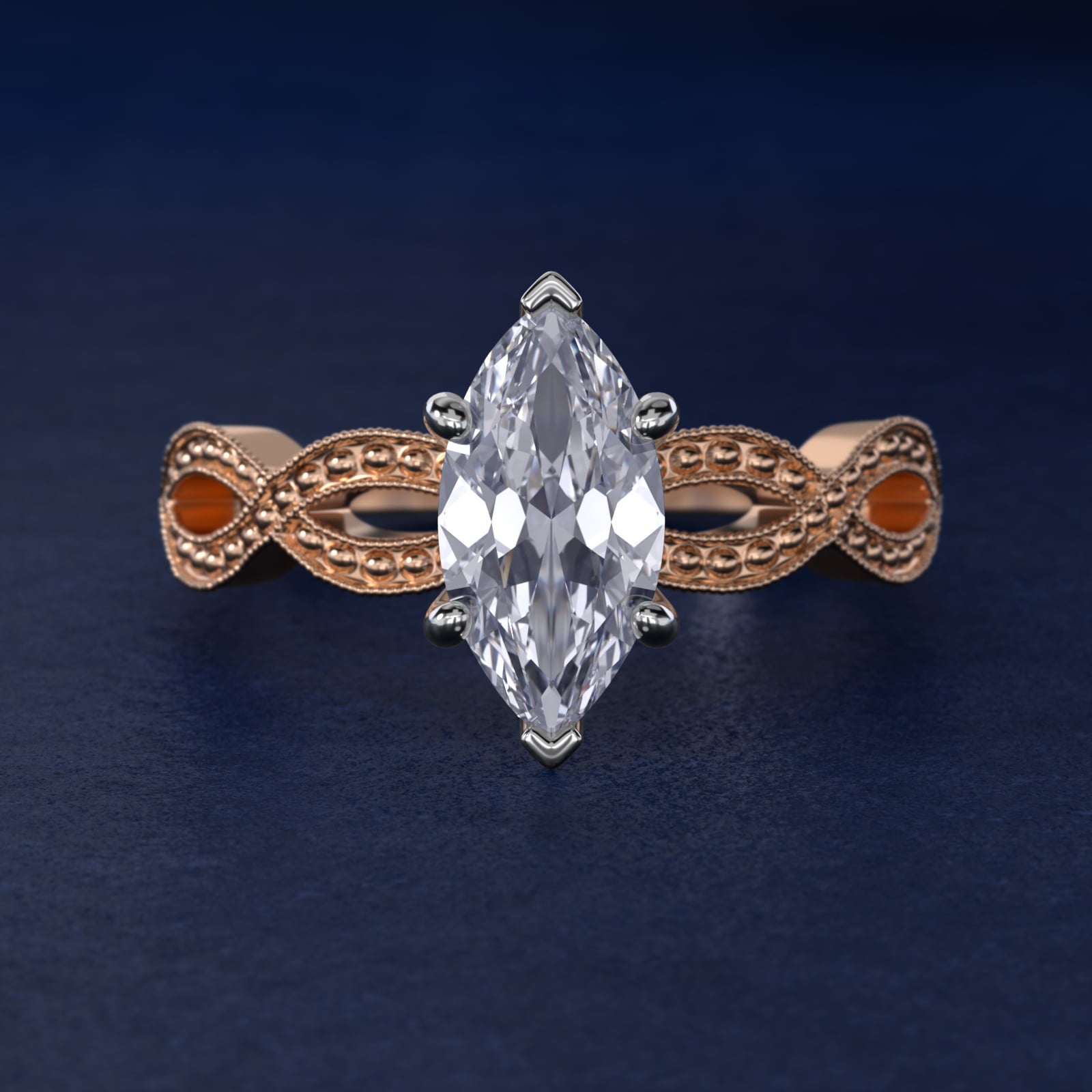 Infinity Vintage-Style Engagement Ring In 14K Rose Gold By James Allen - Marquise Center
