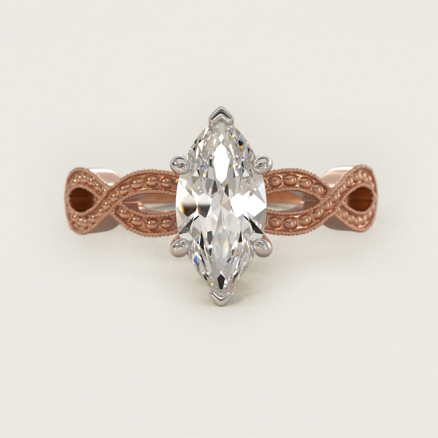 Infinity Vintage-Style Engagement Ring In 14K Rose Gold By James Allen - Marquise Center