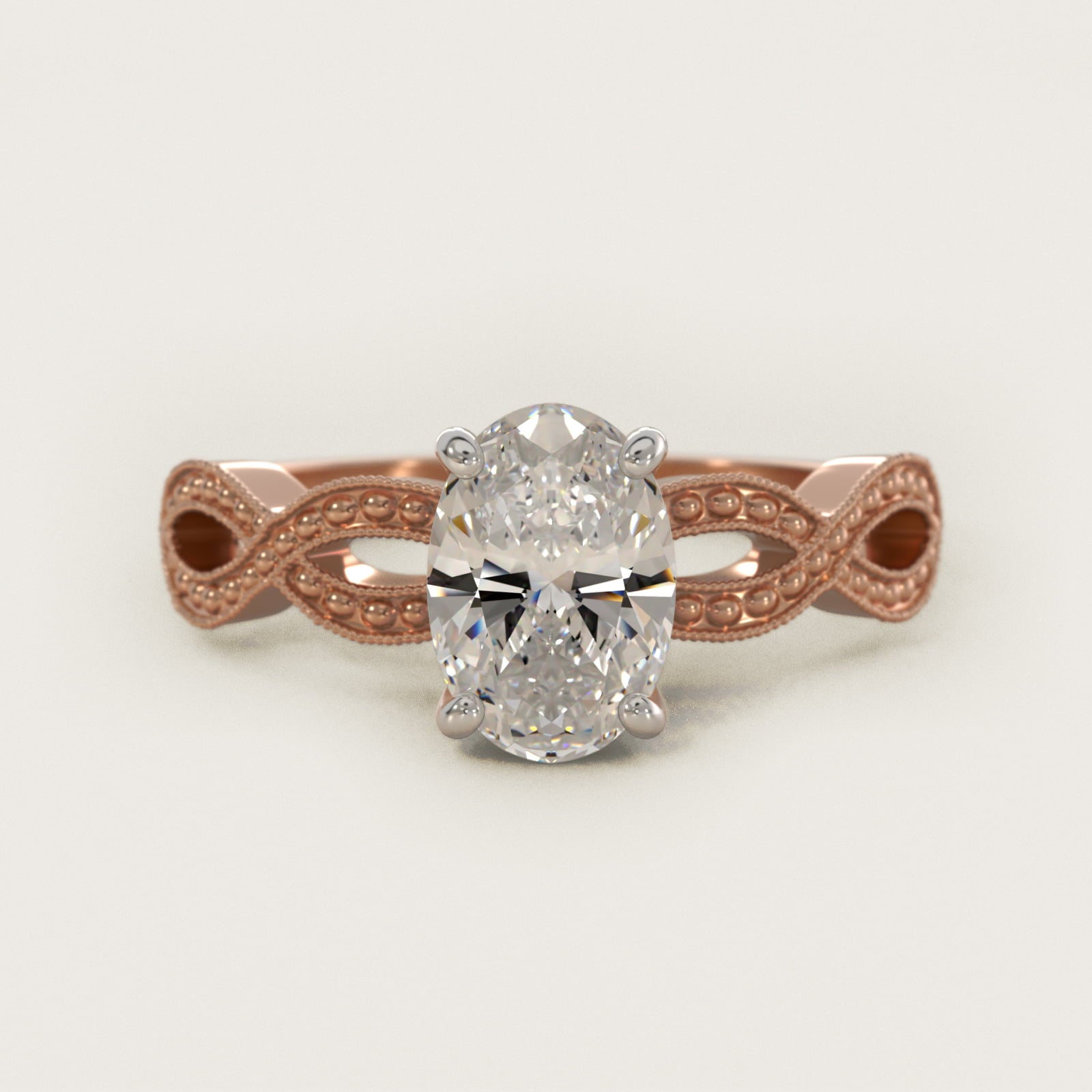 Infinity Vintage-Style Engagement Ring In 14K Rose Gold By James Allen - Oval Center