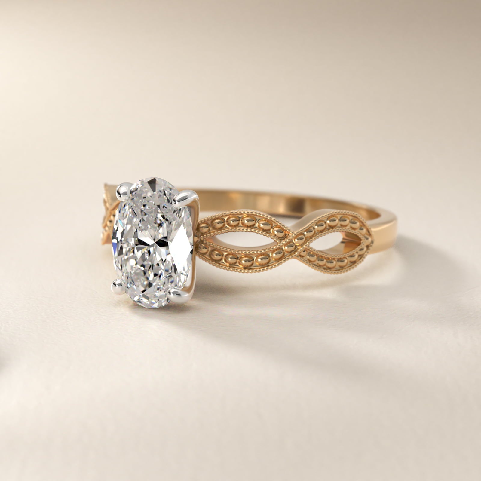 Infinity Vintage-Style Engagement Ring In 14K Yellow Gold By James Allen - Oval Center
