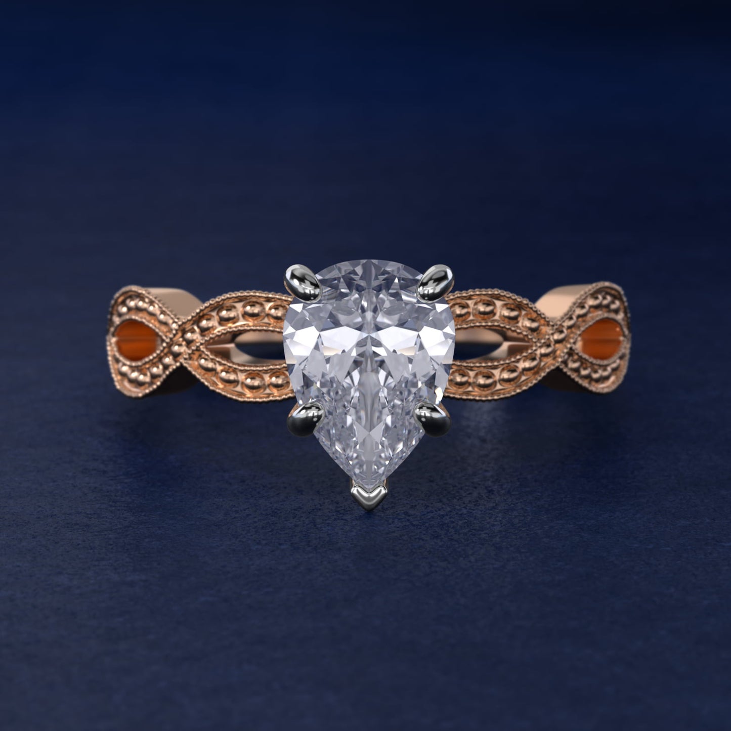 Infinity Vintage-Style Engagement Ring In 18k Rose Gold By James Allen - Pear Center