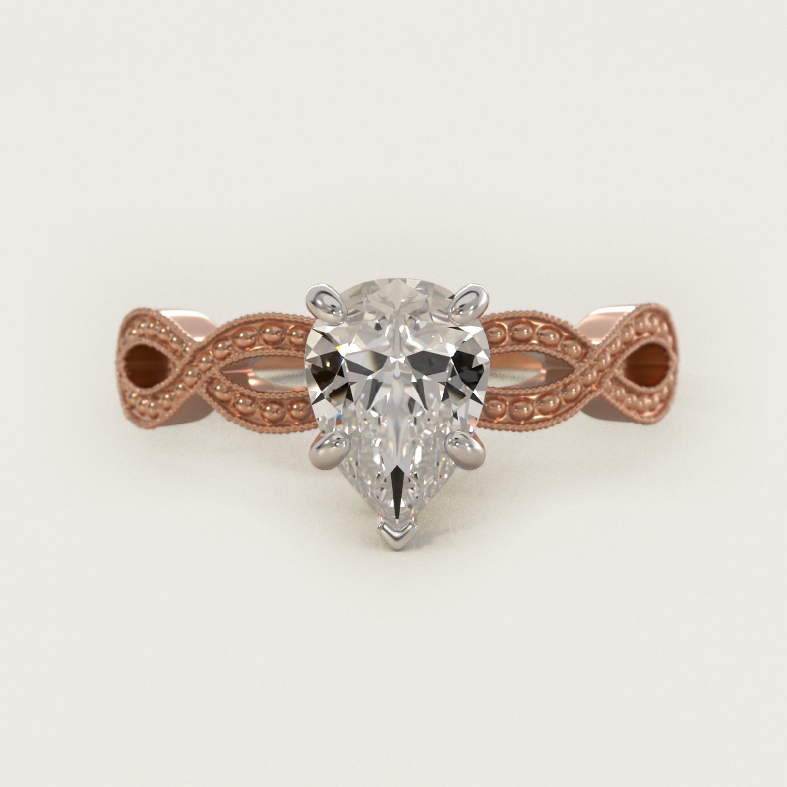 Infinity Vintage-Style Engagement Ring In 14K Rose Gold By James Allen - Pear Center