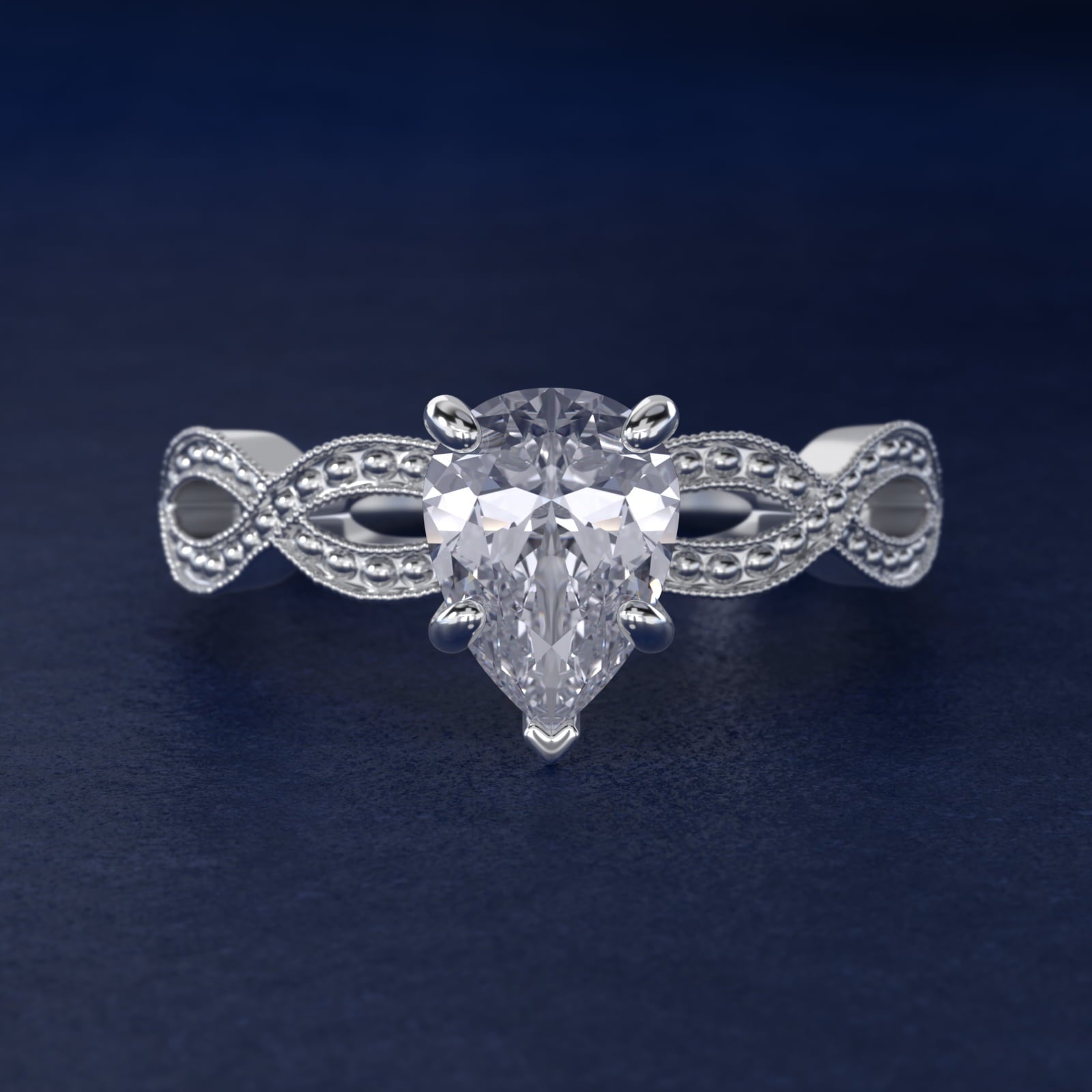 Infinity Vintage-Style Engagement Ring In 18k White Gold By James Allen - Pear Center