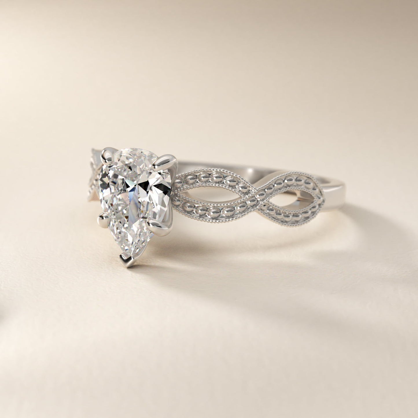 Infinity Vintage-Style Engagement Ring In Platinum By James Allen - Pear Center