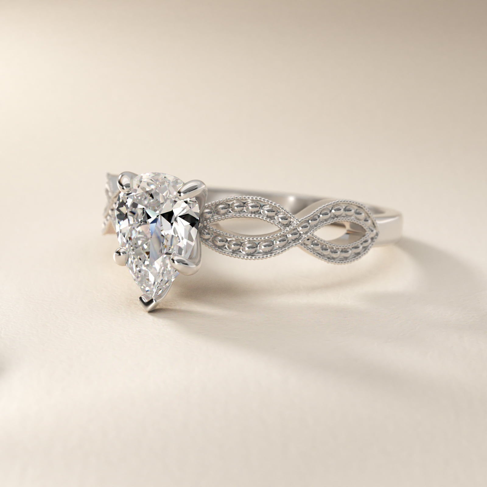 Infinity Vintage-Style Engagement Ring In Platinum By James Allen - Pear Center