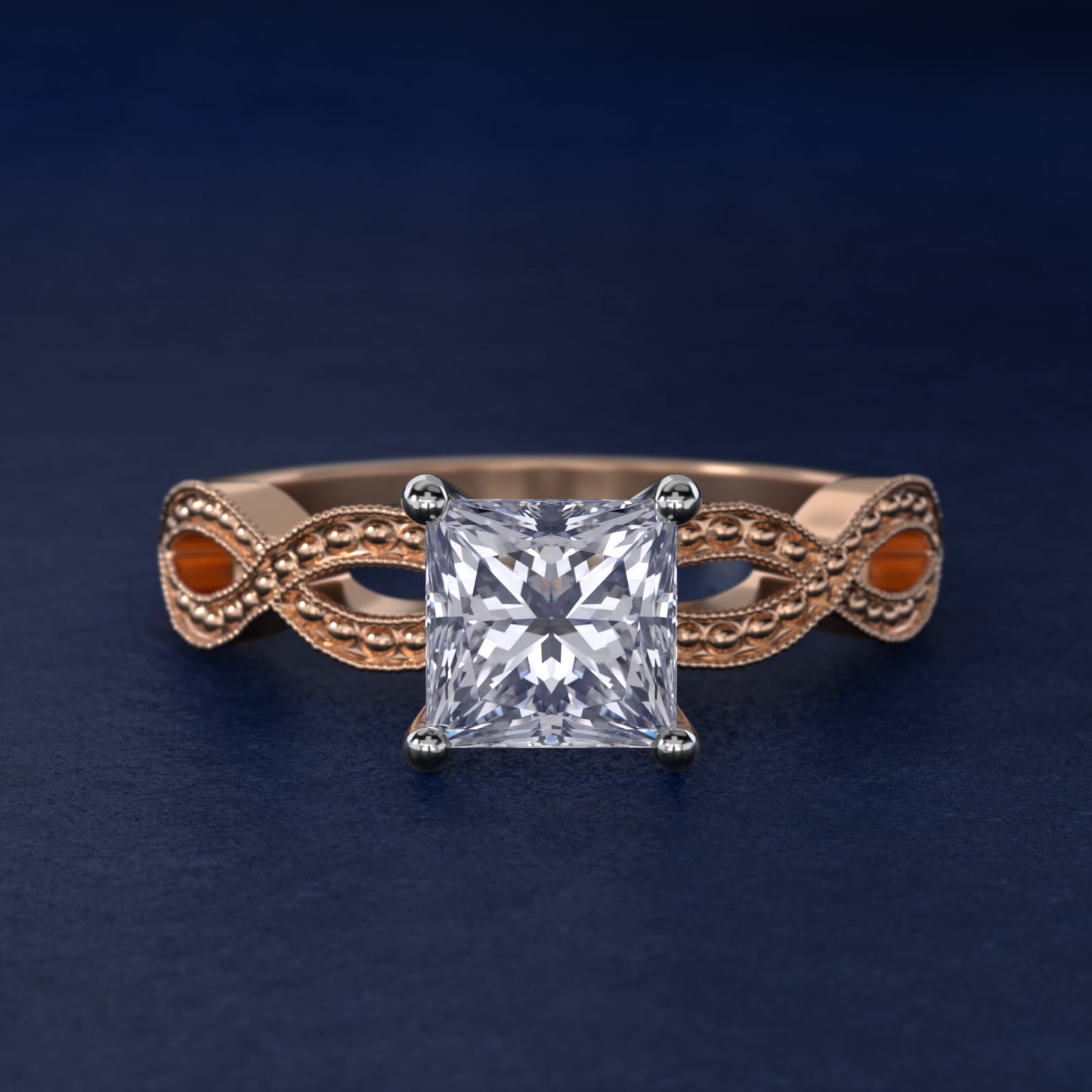 Infinity Vintage-Style Engagement Ring In 14K Rose Gold By James Allen - Princess Center