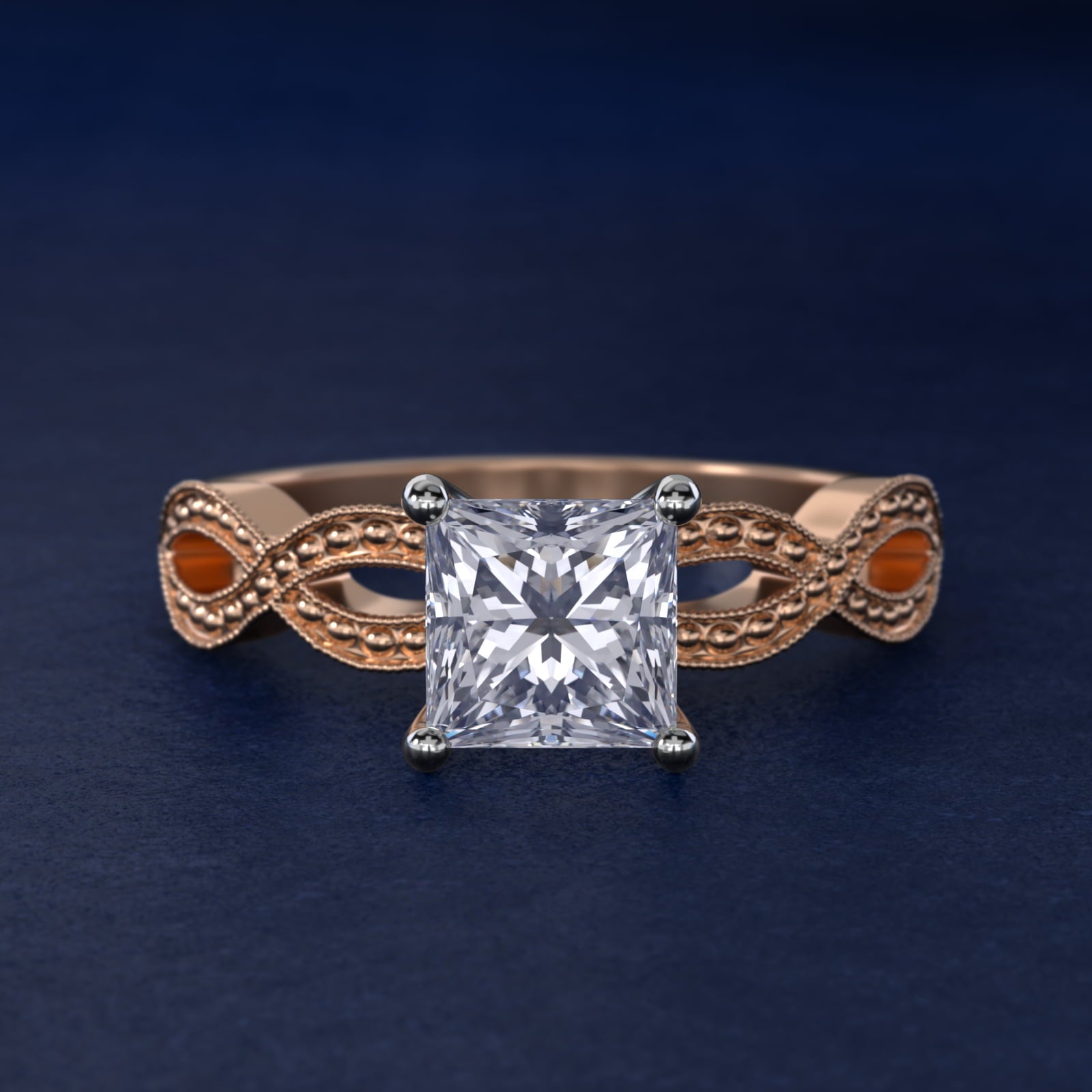 Infinity Vintage-Style Engagement Ring In 14K Rose Gold By James Allen - Princess Center