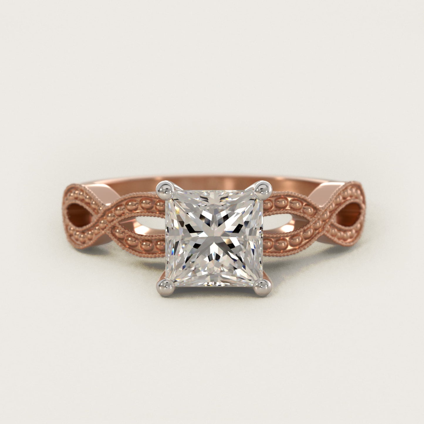 Infinity Vintage-Style Engagement Ring In 18k Rose Gold By James Allen - Princess Center