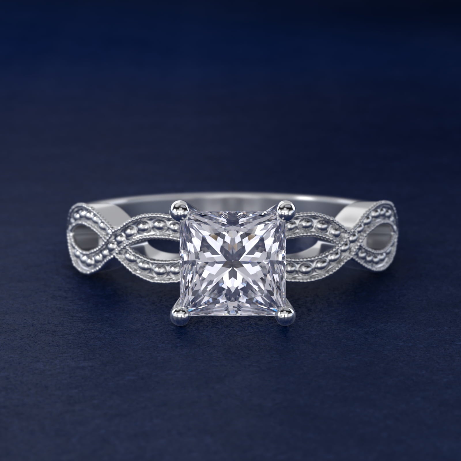 Infinity Vintage-Style Engagement Ring In 14K White Gold By James Allen - Princess Center