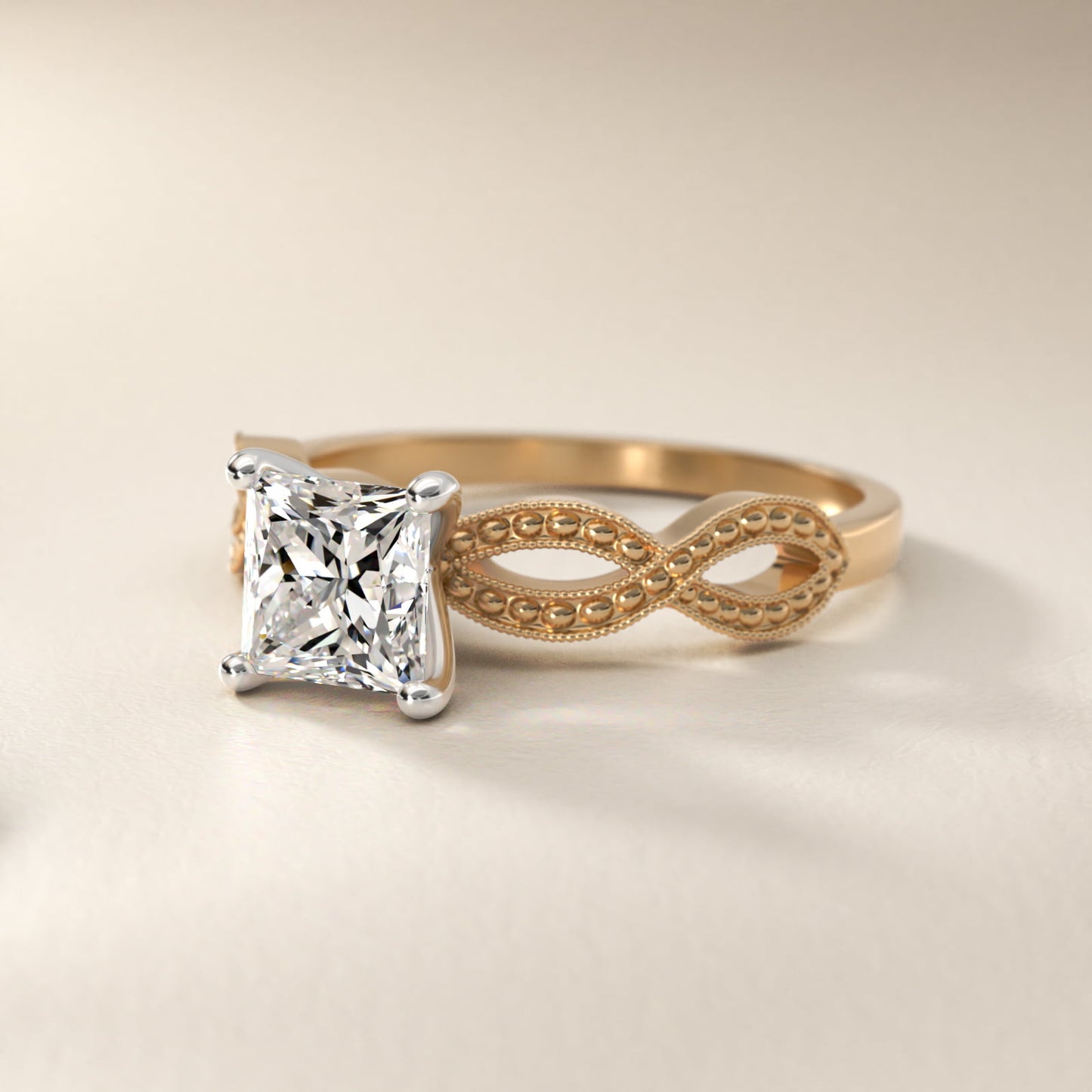 Infinity Vintage-Style Engagement Ring In 18k Yellow Gold By James Allen - Princess Center
