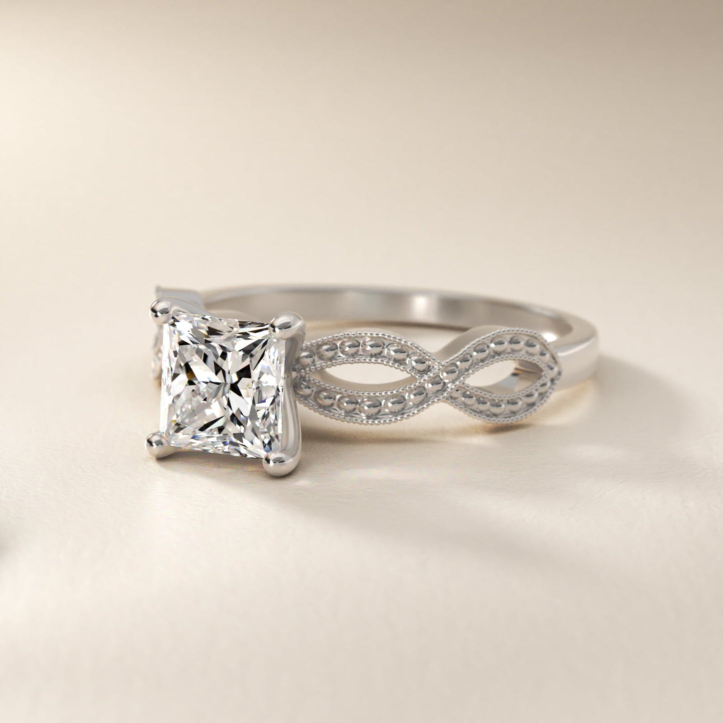 Infinity Vintage-Style Engagement Ring In Platinum By James Allen - Princess Center