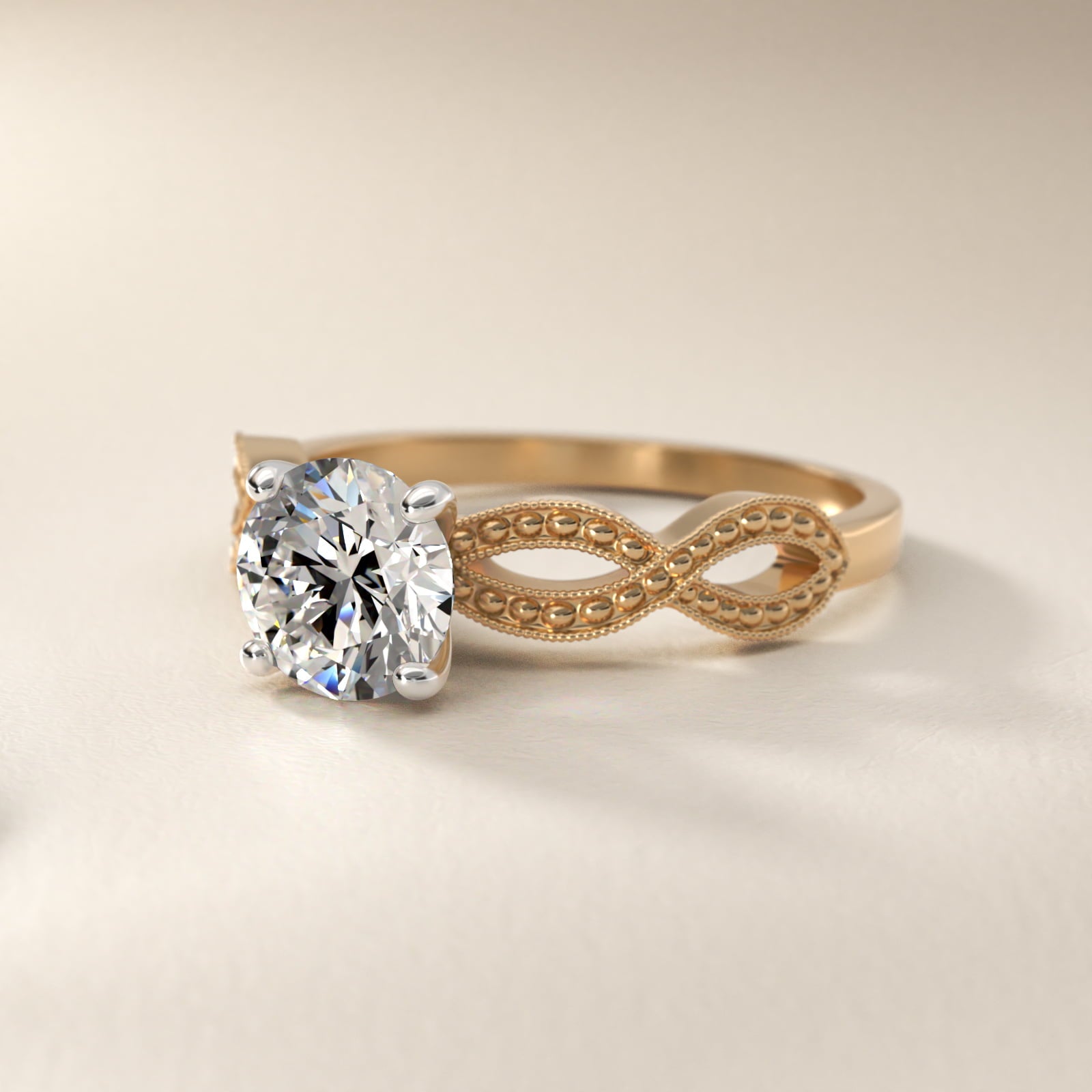 Infinity Vintage-Style Engagement Ring In 14K Yellow Gold By James Allen - Round Center