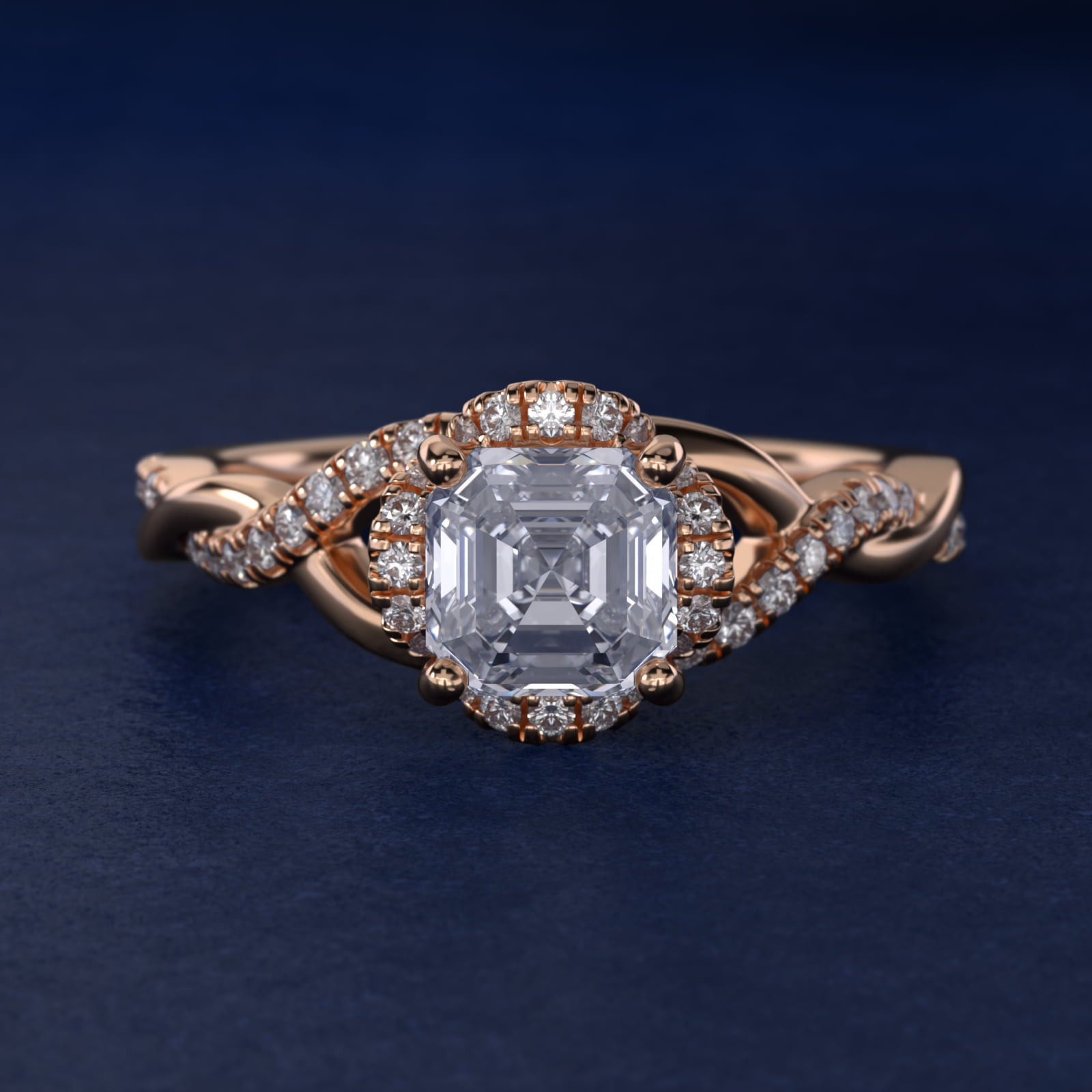 Interlaced PavŽ Halo Vintage-Style Engagement Ring In 18k Rose Gold By James Allen - Asscher Center