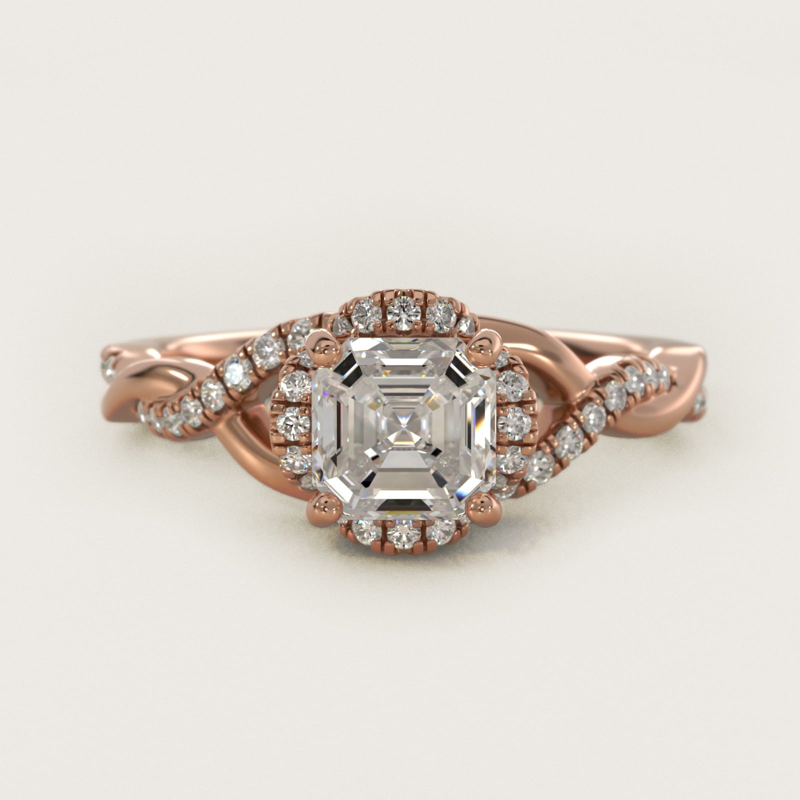 Interlaced PavŽ Halo Vintage-Style Engagement Ring In 18k Rose Gold By James Allen - Asscher Center