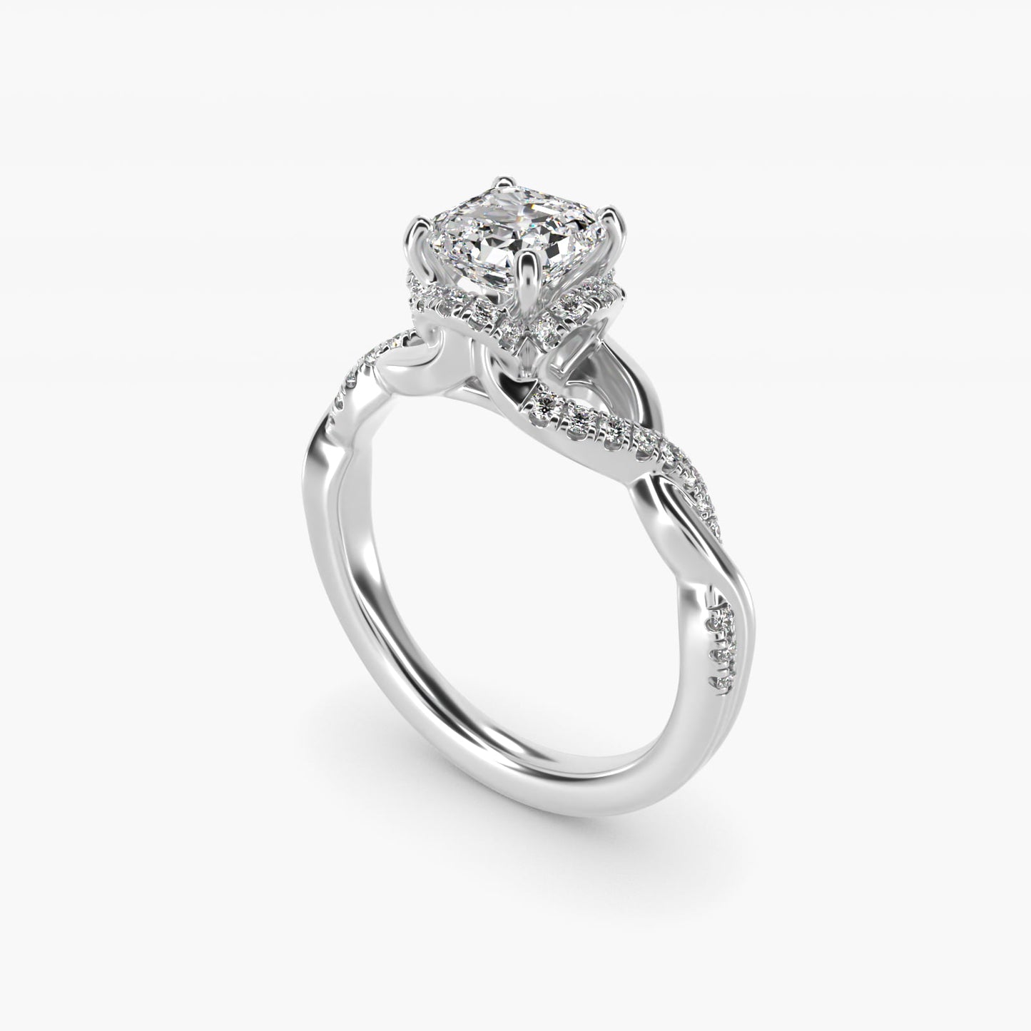 Interlaced PavŽ Halo Vintage-Style Engagement Ring In 14K White Gold By James Allen - Asscher Center