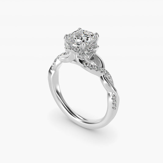 Interlaced PavŽ Halo Vintage-Style Engagement Ring In 14K White Gold By James Allen - Asscher Center