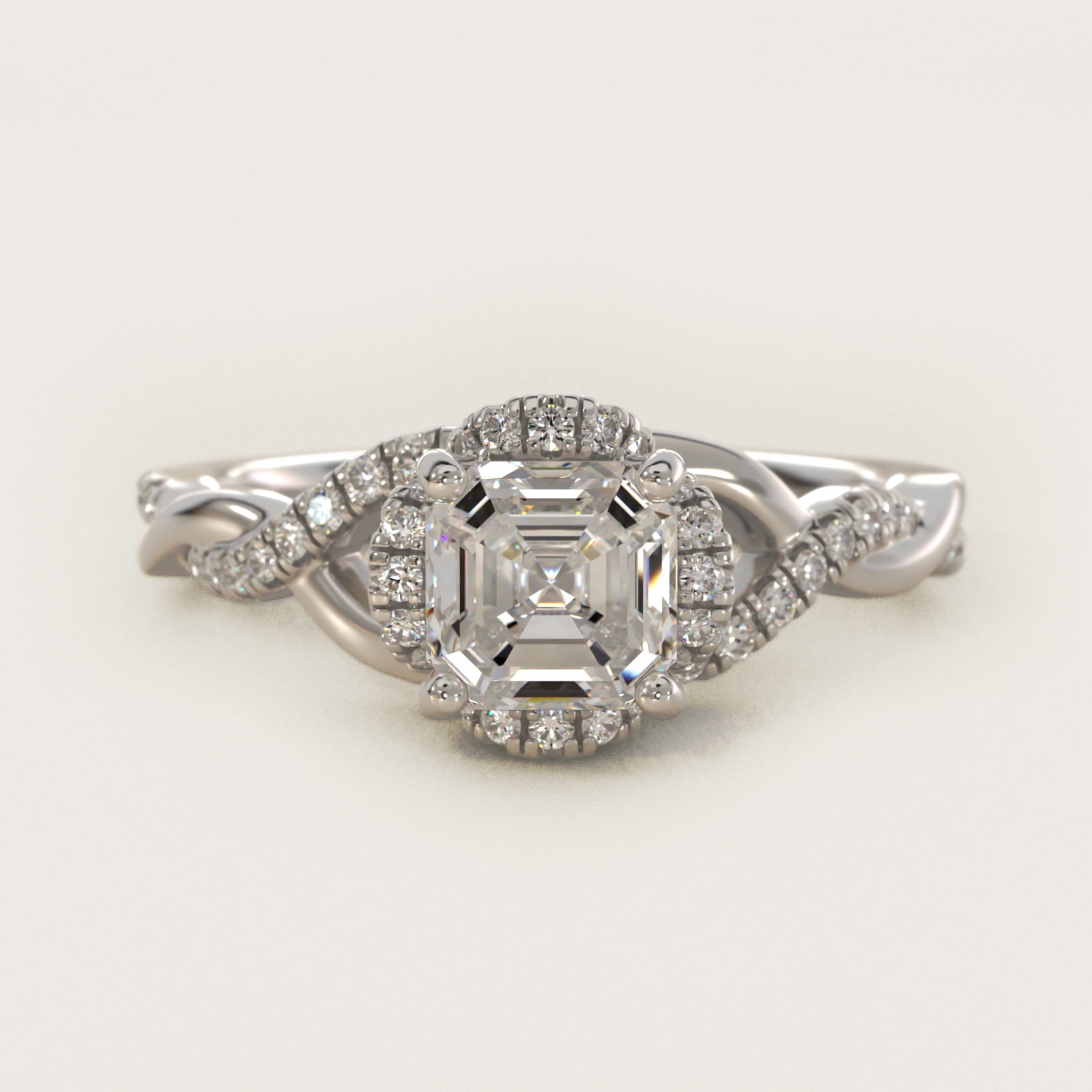 Interlaced PavŽ Halo Vintage-Style Engagement Ring In 14K White Gold By James Allen - Asscher Center