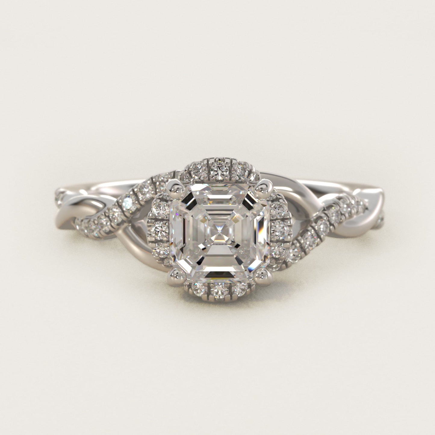 Interlaced PavŽ Halo Vintage-Style Engagement Ring In 18k White Gold By James Allen - Asscher Center
