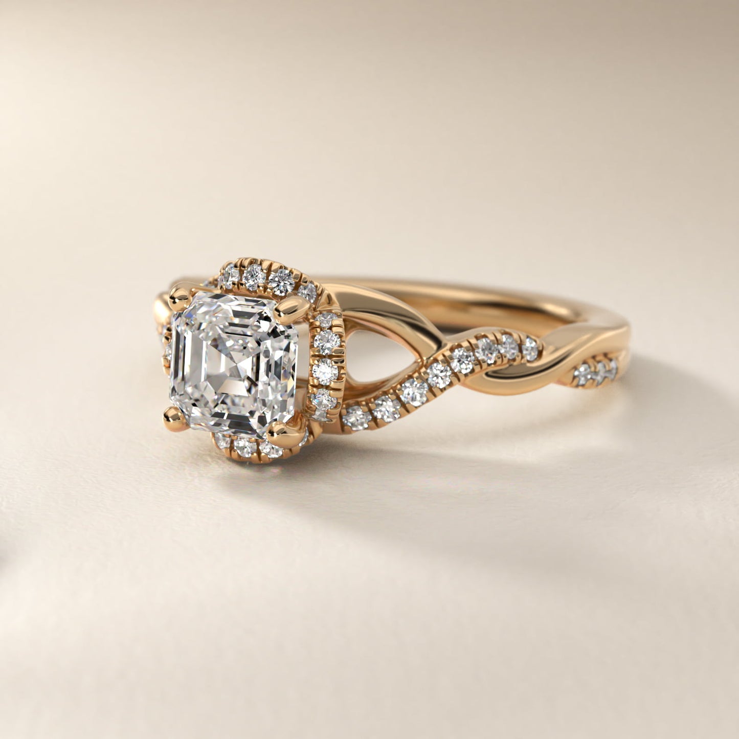 Interlaced PavŽ Halo Vintage-Style Engagement Ring In 18k Yellow Gold By James Allen - Asscher Center