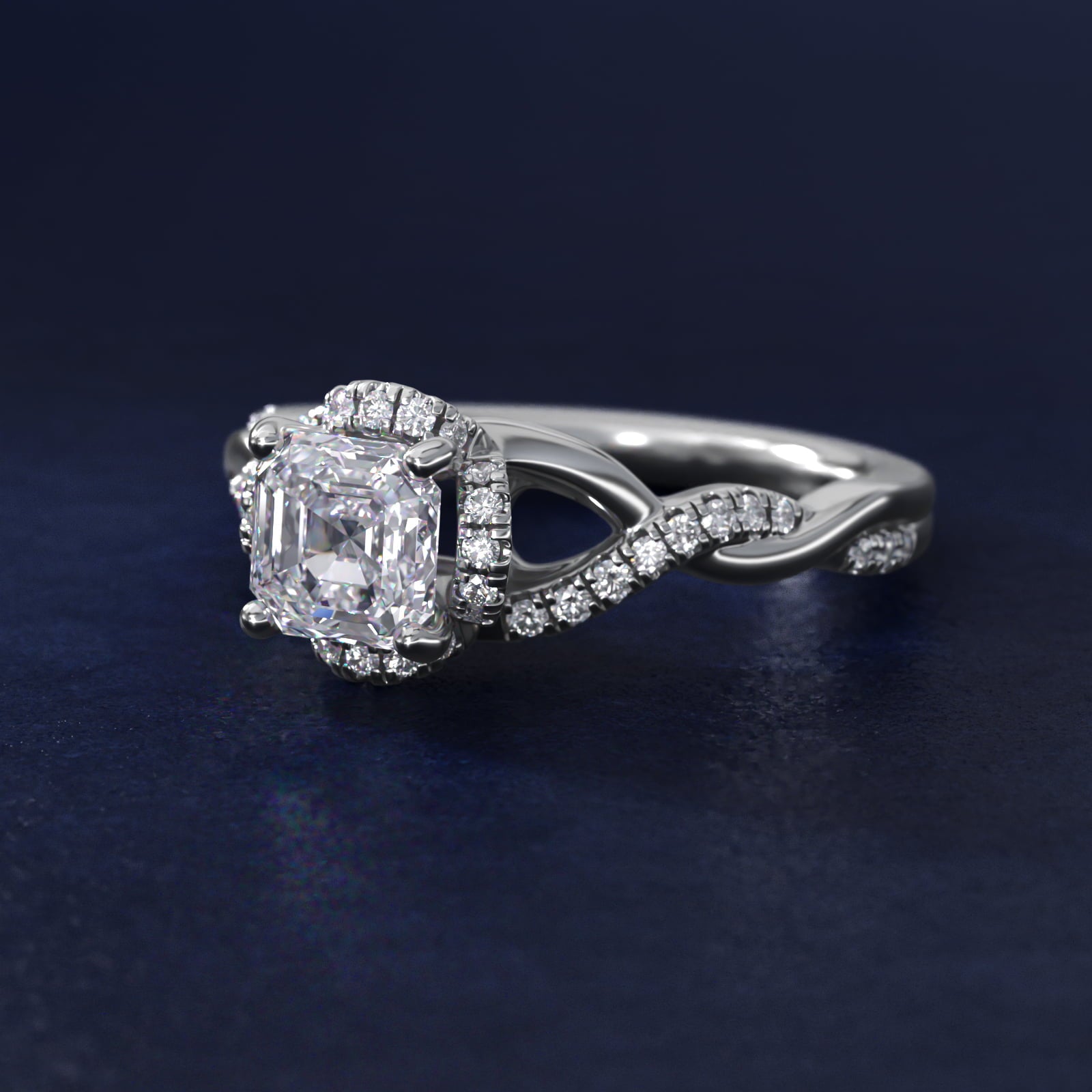Interlaced PavŽ Halo Vintage-Style Engagement Ring In Platinum By James Allen - Asscher Center
