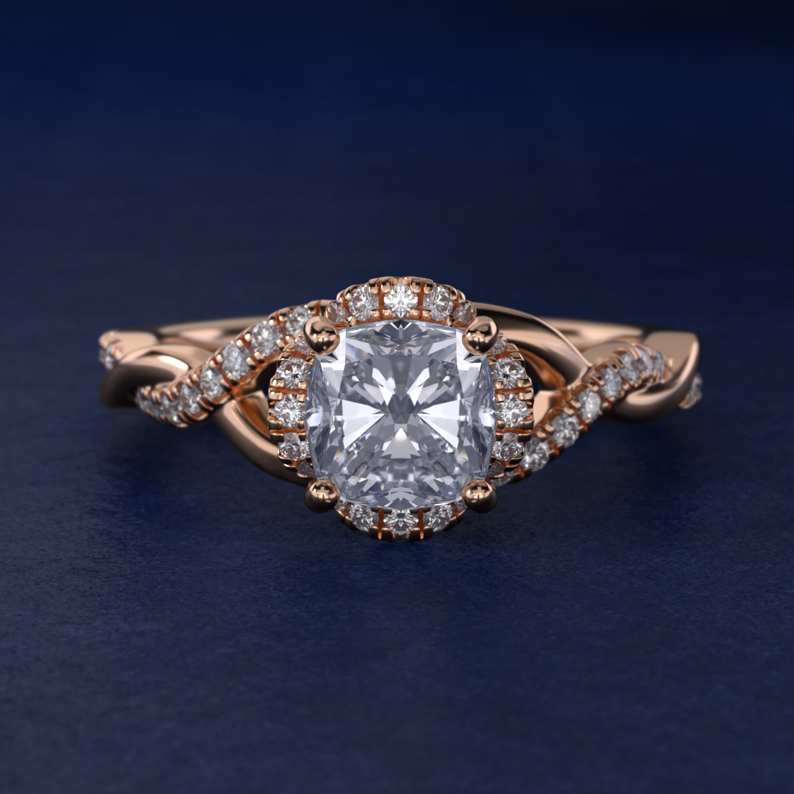 Interlaced PavŽ Halo Vintage-Style Engagement Ring In 18k Rose Gold By James Allen - Cushion Center