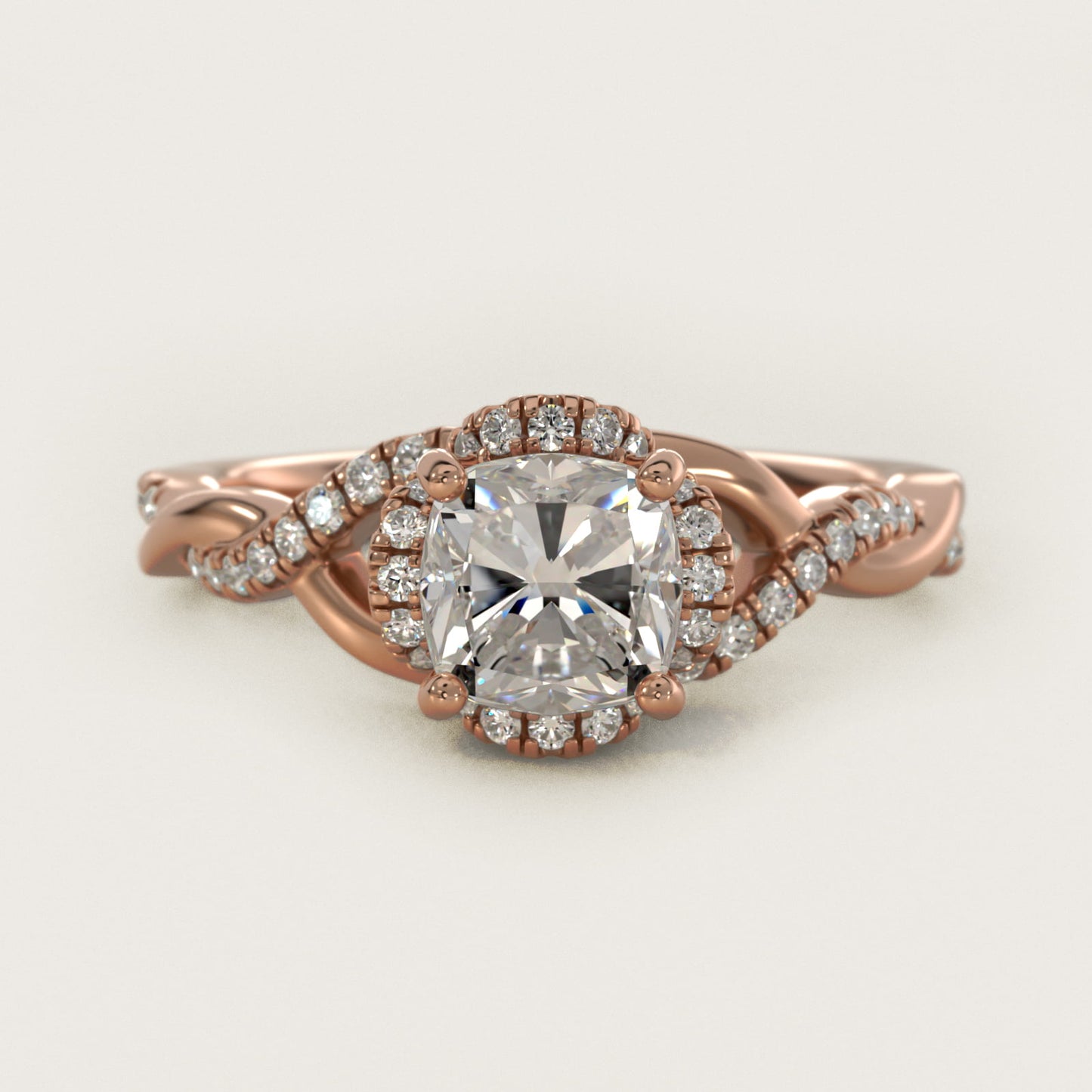 Interlaced PavŽ Halo Vintage-Style Engagement Ring In 18k Rose Gold By James Allen - Cushion Center
