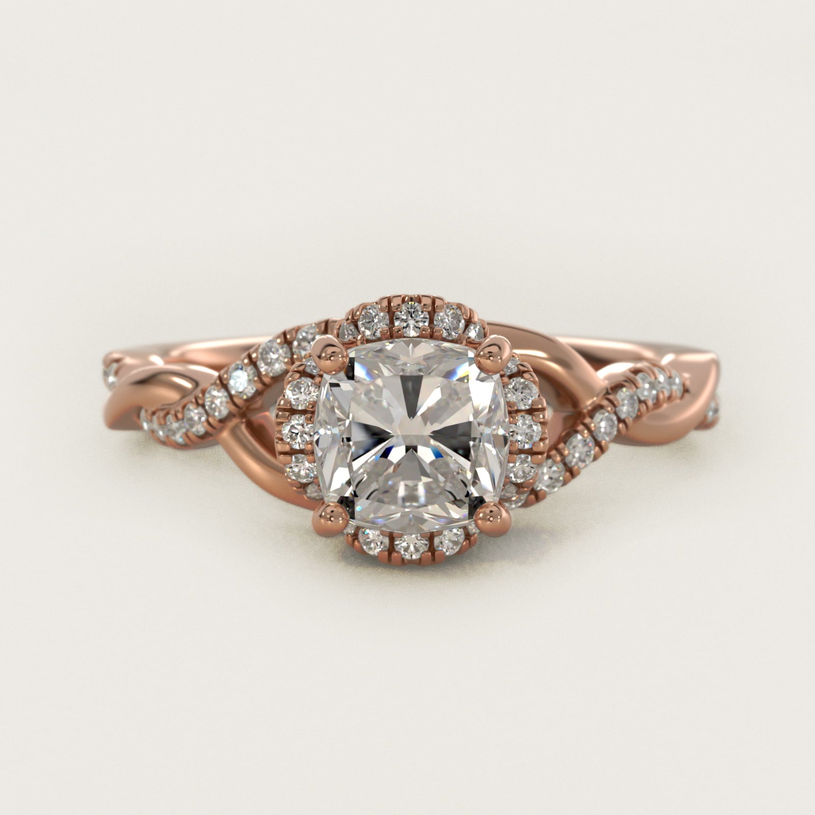 Interlaced PavŽ Halo Vintage-Style Engagement Ring In 18k Rose Gold By James Allen - Cushion Center