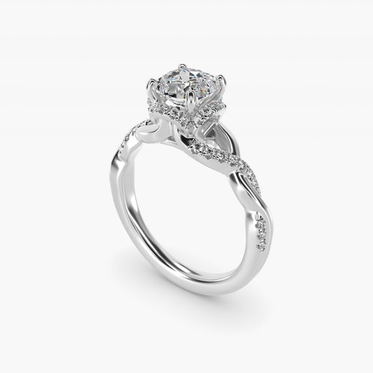 Interlaced PavŽ Halo Vintage-Style Engagement Ring In 14K White Gold By James Allen - Cushion Center