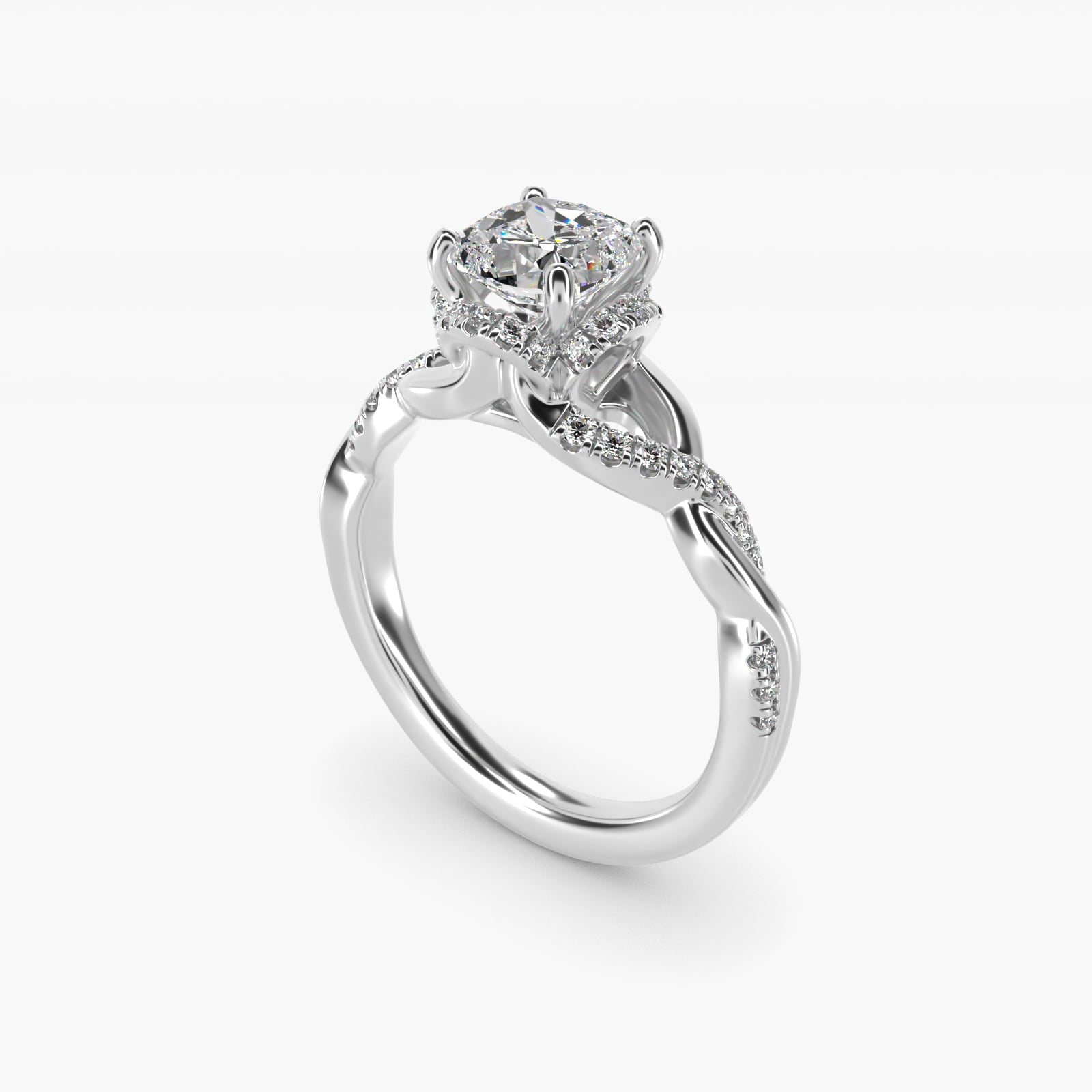 Interlaced PavŽ Halo Vintage-Style Engagement Ring In 18k White Gold By James Allen - Cushion Center