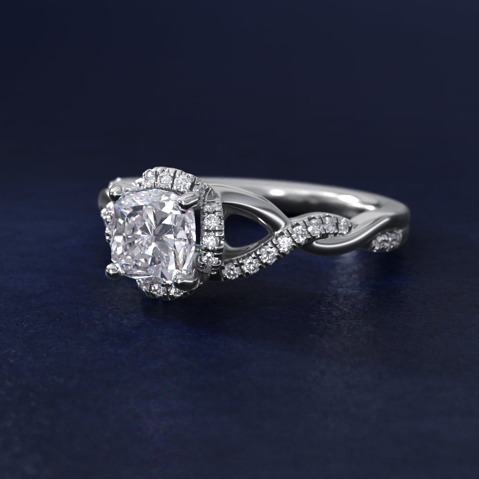Interlaced PavŽ Halo Vintage-Style Engagement Ring In 14K White Gold By James Allen - Cushion Center