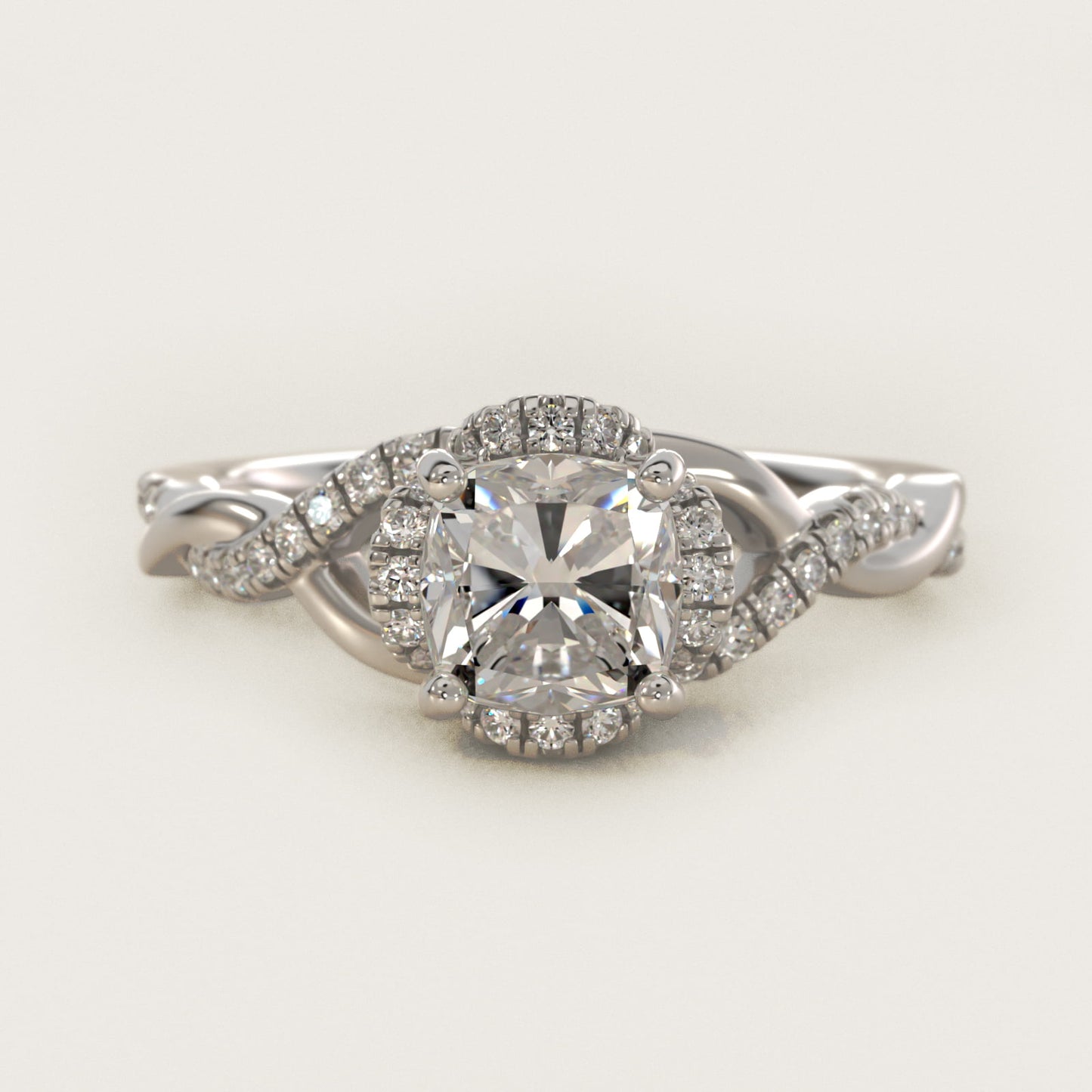 Interlaced PavŽ Halo Vintage-Style Engagement Ring In 18k White Gold By James Allen - Cushion Center