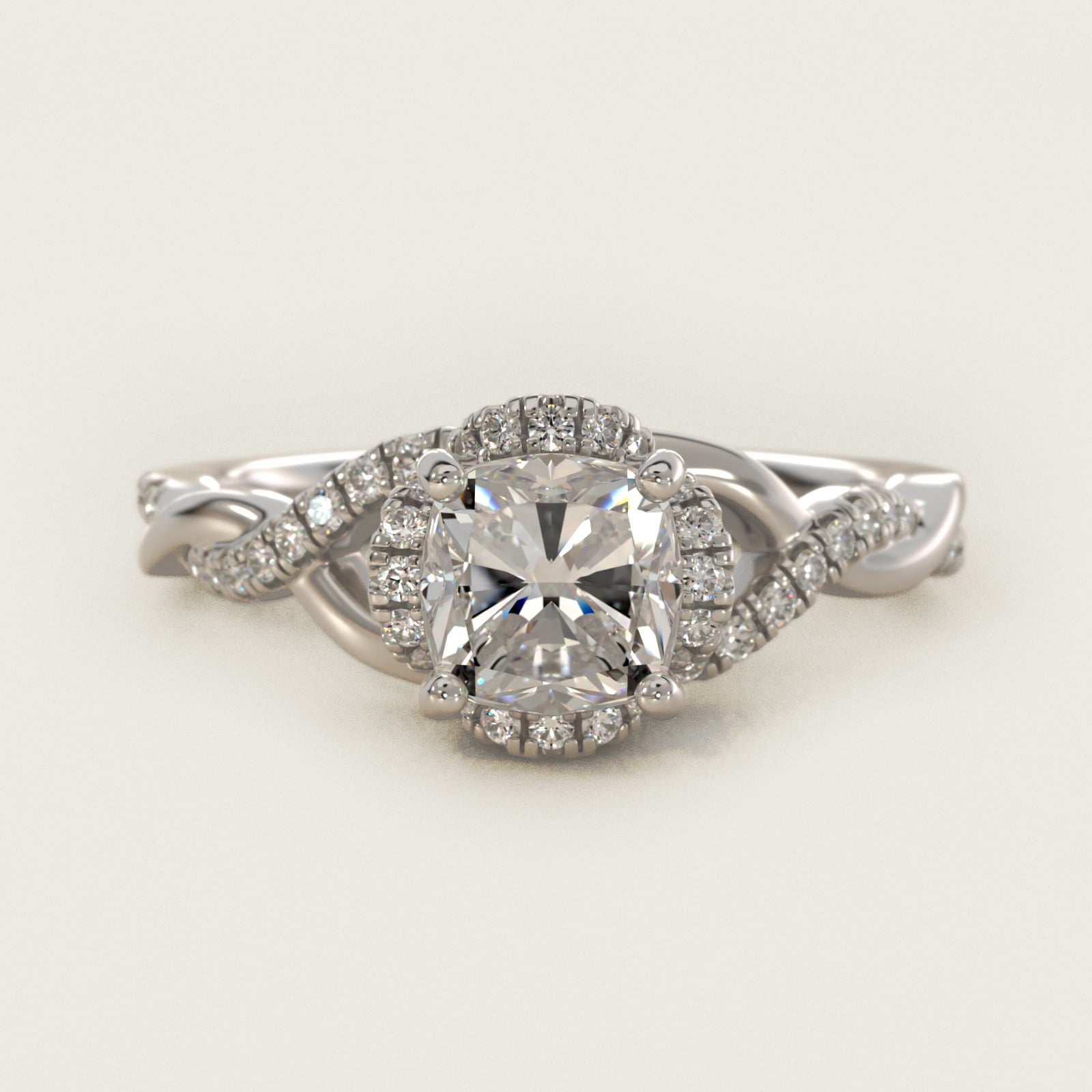 Interlaced PavŽ Halo Vintage-Style Engagement Ring In 18k White Gold By James Allen - Cushion Center