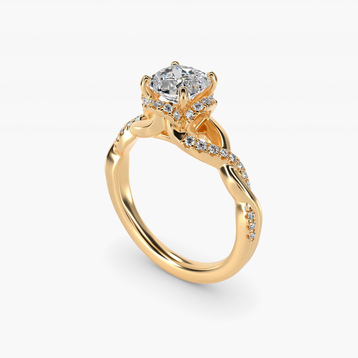 Interlaced PavŽ Halo Vintage-Style Engagement Ring In 18k Yellow Gold By James Allen - Cushion Center
