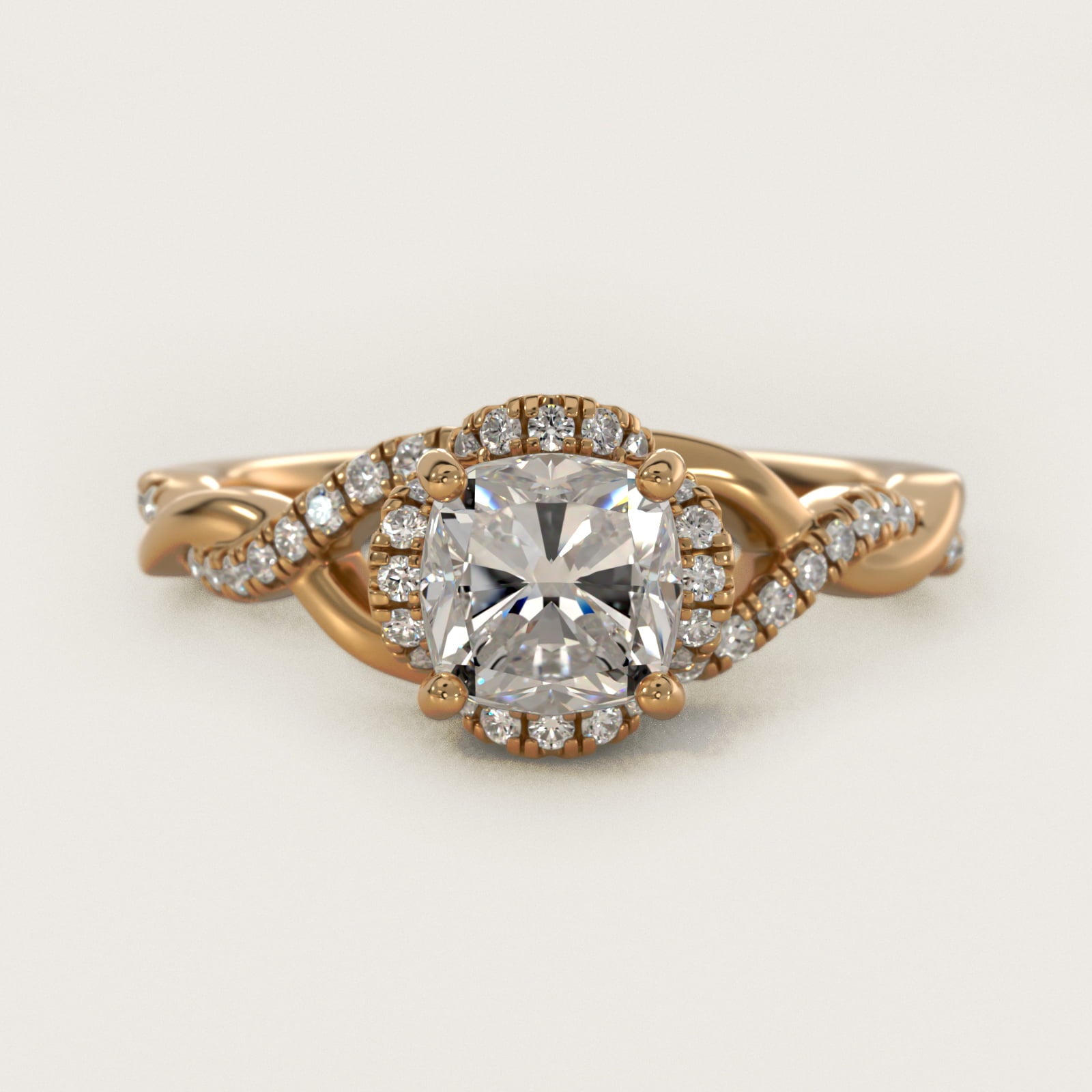 Interlaced PavŽ Halo Vintage-Style Engagement Ring In 18k Yellow Gold By James Allen - Cushion Center