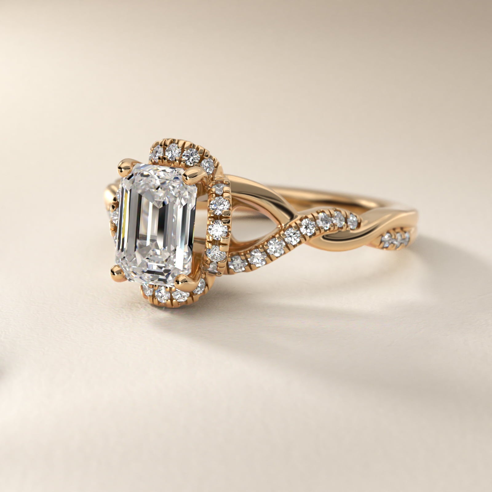Interlaced PavŽ Halo Vintage-Style Engagement Ring In 14K Yellow Gold By James Allen - Emerald Center