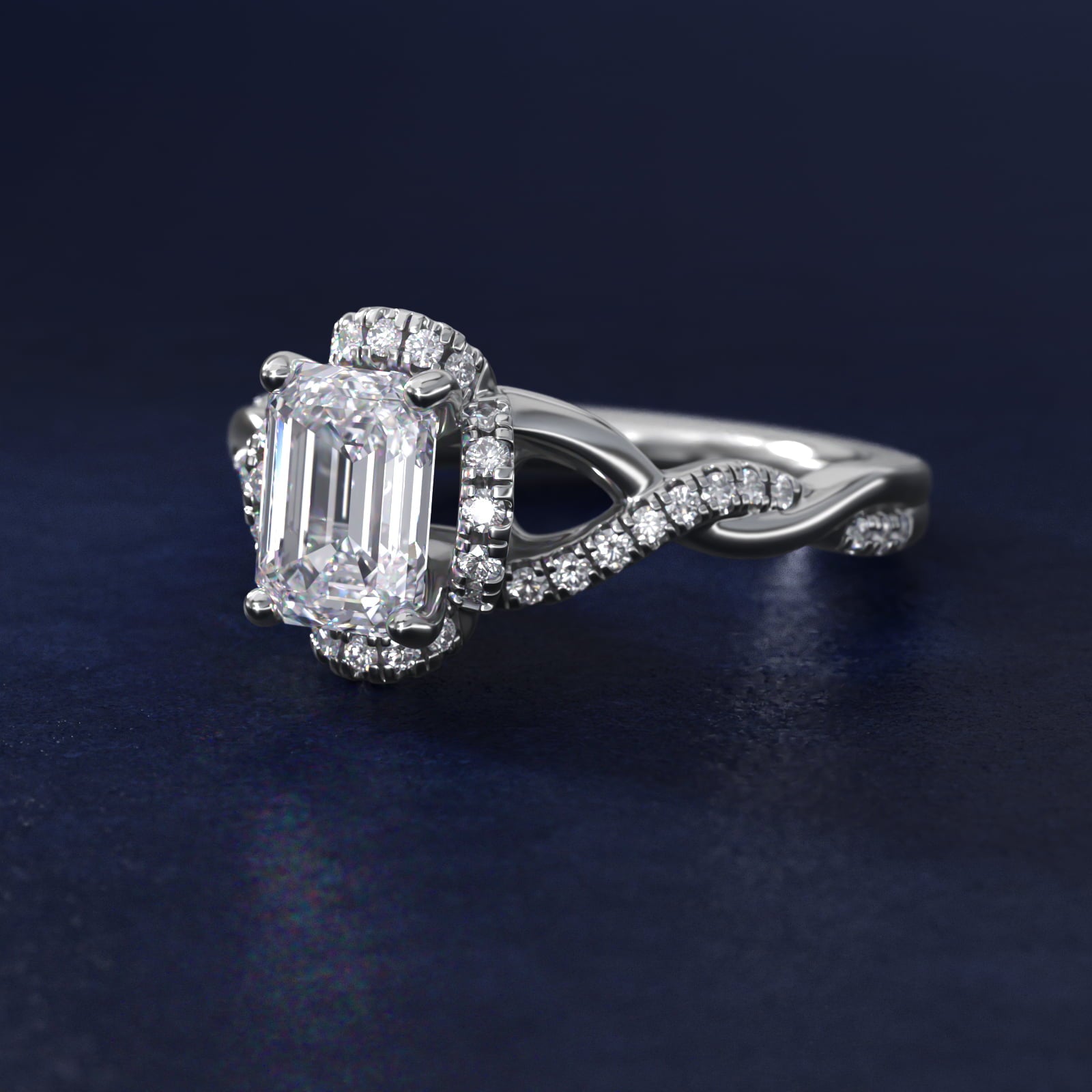 Interlaced PavŽ Halo Vintage-Style Engagement Ring In Platinum By James Allen - Emerald Center