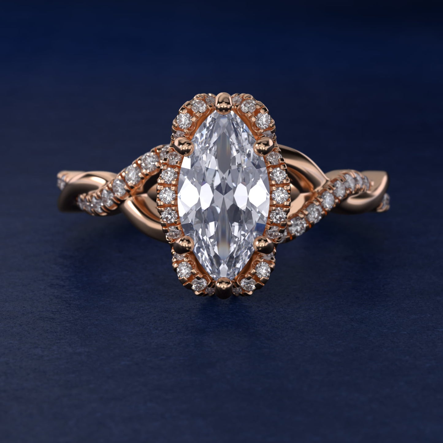 Interlaced PavŽ Halo Vintage-Style Engagement Ring In 14K Rose Gold By James Allen - Marquise Center