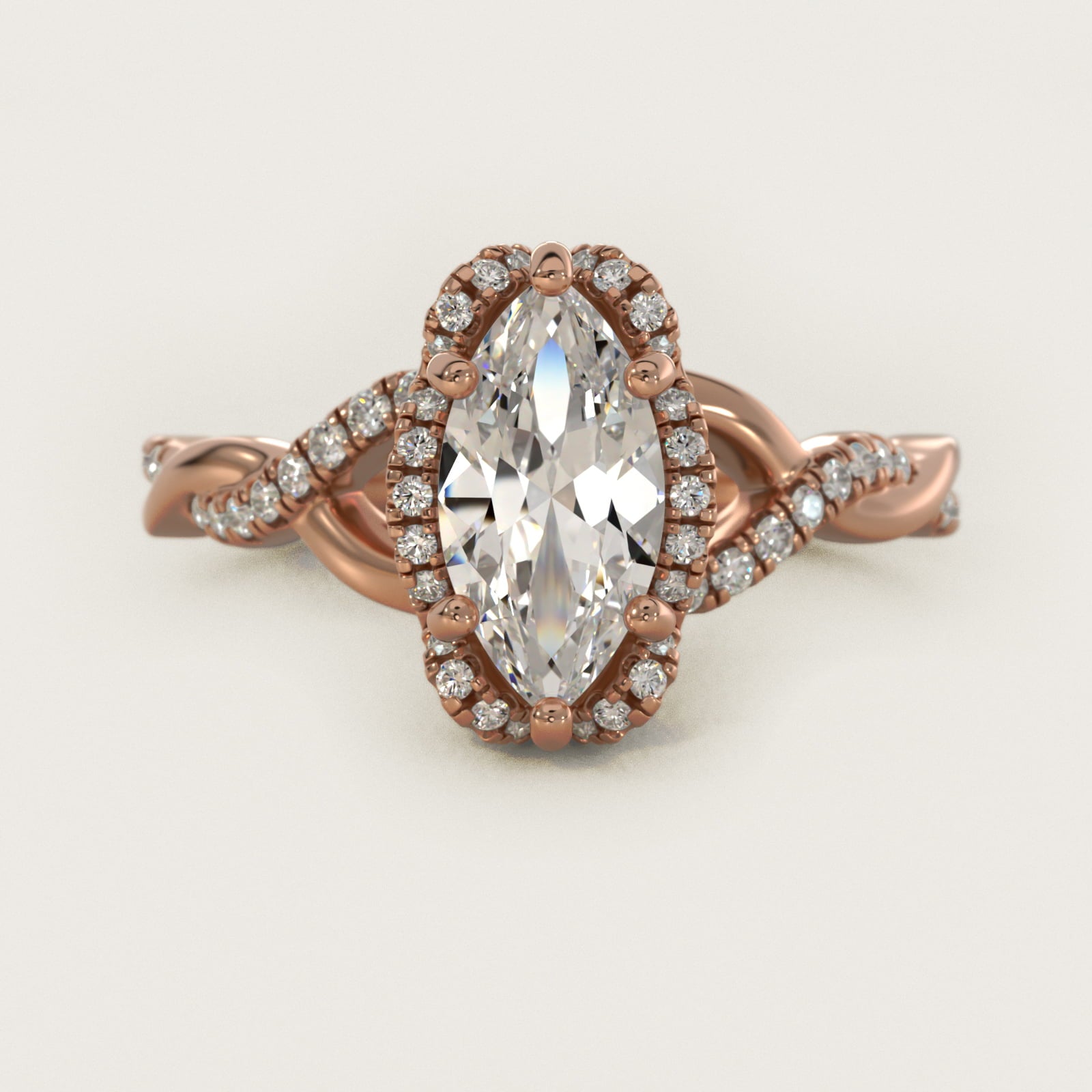 Interlaced PavŽ Halo Vintage-Style Engagement Ring In 18k Rose Gold By James Allen - Marquise Center